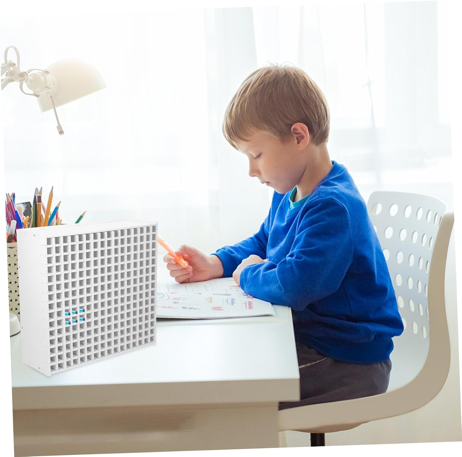 Angoily Marker Pen Storage Box Multi-Function Desk Organizer for Art Brush Pens Compartment Counter Organizer for Boys and Girls Desk and Study Accessories Material image number 4