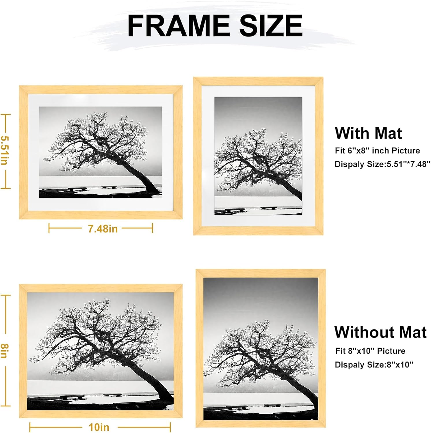 Solid Wood Picture Frame 8X10 Natural Wooden Photo Frames with Mat,Wall Poster Frame for Home Office Decor, Tabletop and Wall Mounting, High-Definition Plexiglass image number 6