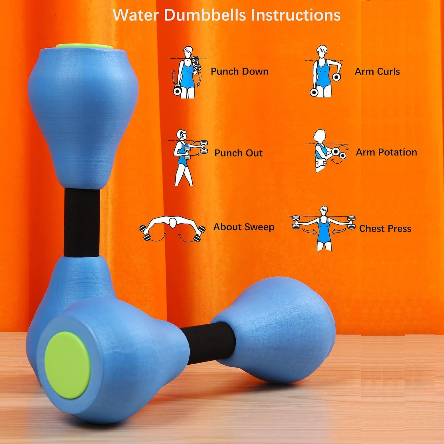 2 Pieces Water Dumbbells Aquatic Exercise Dumbbells, New Water Aerobic Exercise Foam Dumbbells, Children Barbells, Pool Resistance Sports, EVA Foam Dumbbell Set Water Fitness Equipment image number 6