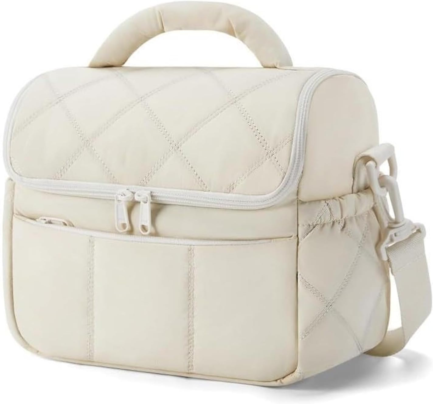 Lunch Cooler Bag for Women, Cute Quilted Insulated Lunch Tote, Lightweight Puffy Waterproof Design for Work, Office, School, Picnic and Travel, Beige image number 5