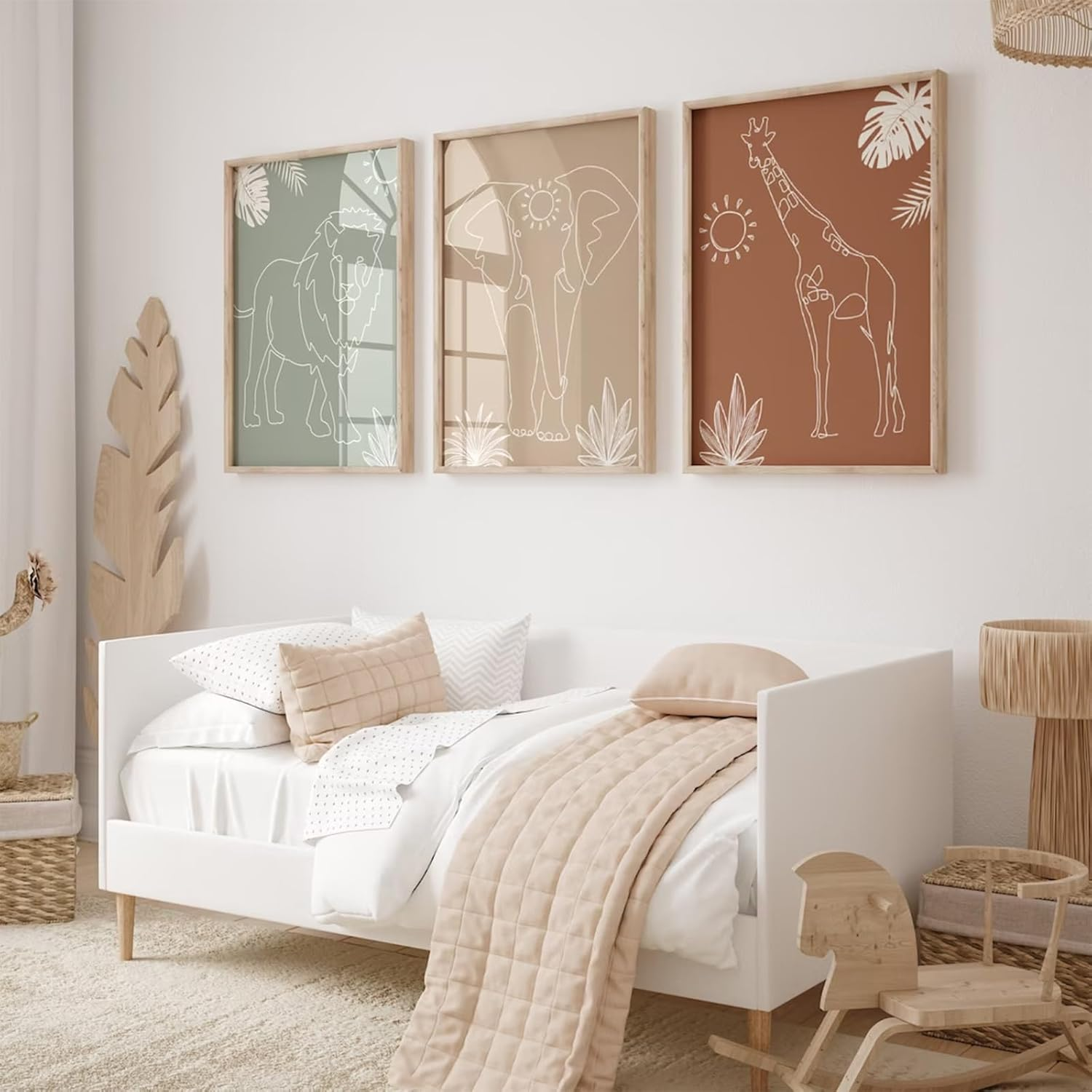 Safari Nursery Wall Art Pictures Baby Animal Canvas Wall Decor Boho Jungle Wall Art Kids Minimalist Poster Elephant Giraffe Lion Prints Nursery Safari Artwork for Bedroom 12X16 Inch Unframed Set of 3 image number 3