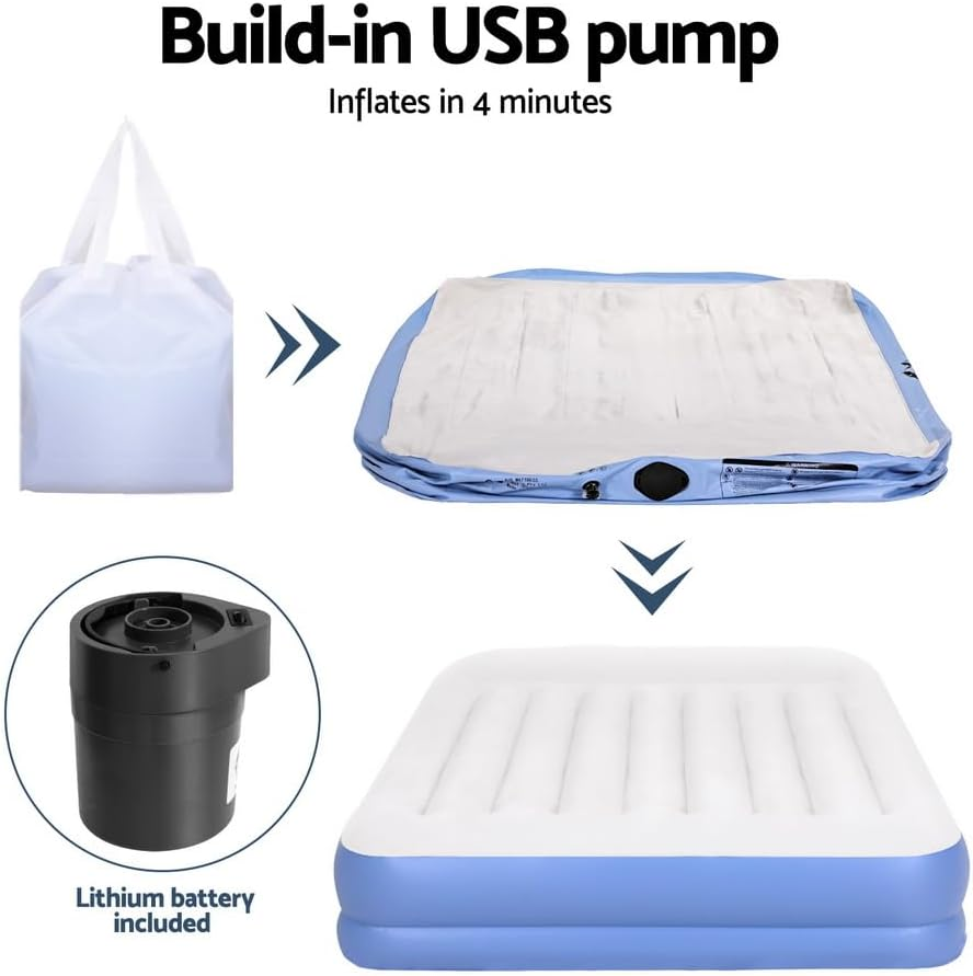 Weisshorn Air Mattress Inflatable Bed Built-In Pillow Pump Queen Air Bed 41Cm image number 5