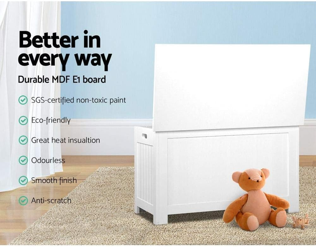 Keezi Kids Toy Box, Children Toys Storage Container Clothes Cabinet Chest Activity Centre Furniture Multifunctional Play Living Room Bedroom Decor, MDF Bench White image number 3
