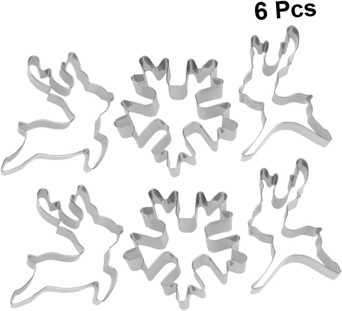 Amosfun 6Pcs Christmas Theme Stainless Steel Biscuits Mold Snowflake Elk Cake Molds for Cookies Cutter DIY Baking Christmas Craft Supplies image number 3