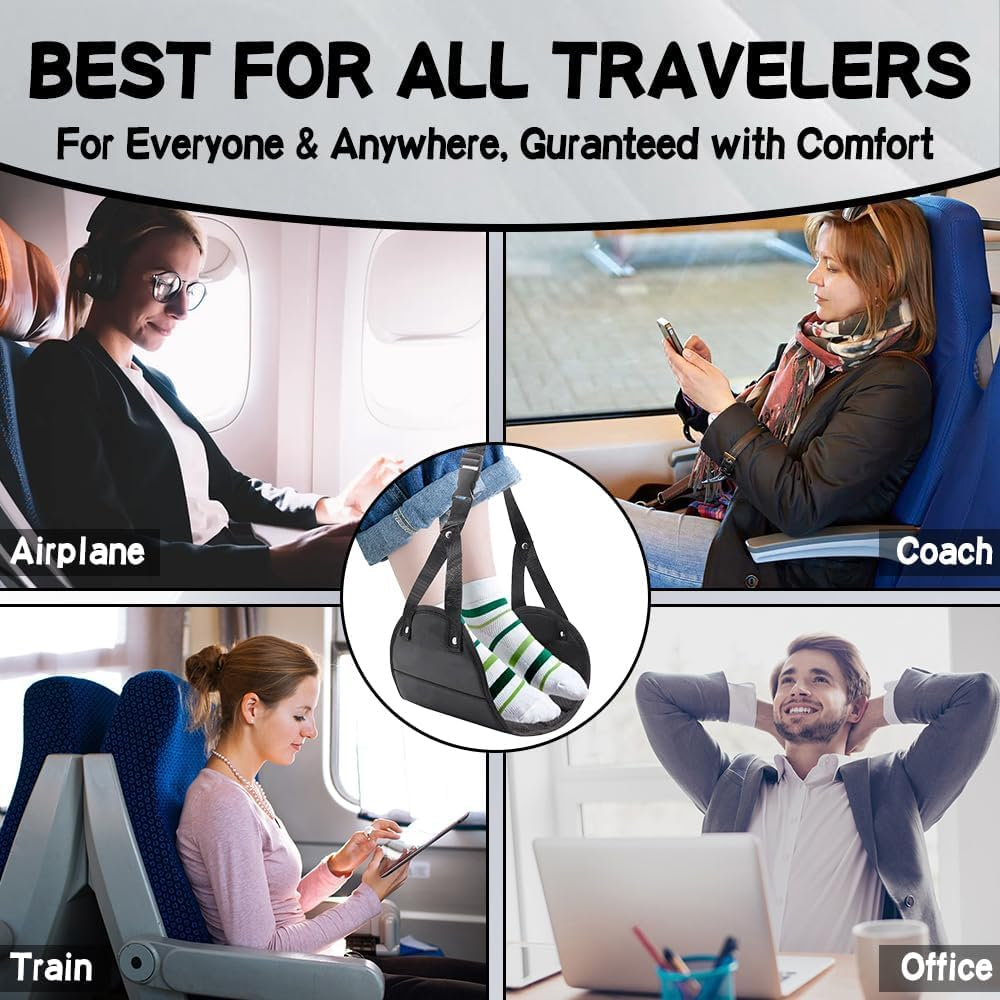 Airplane Foot Hammock Travel Essentials - Foot Rest under Desk for Flying and Plane Comfort - Repose Pied Flight Footrest image number 1