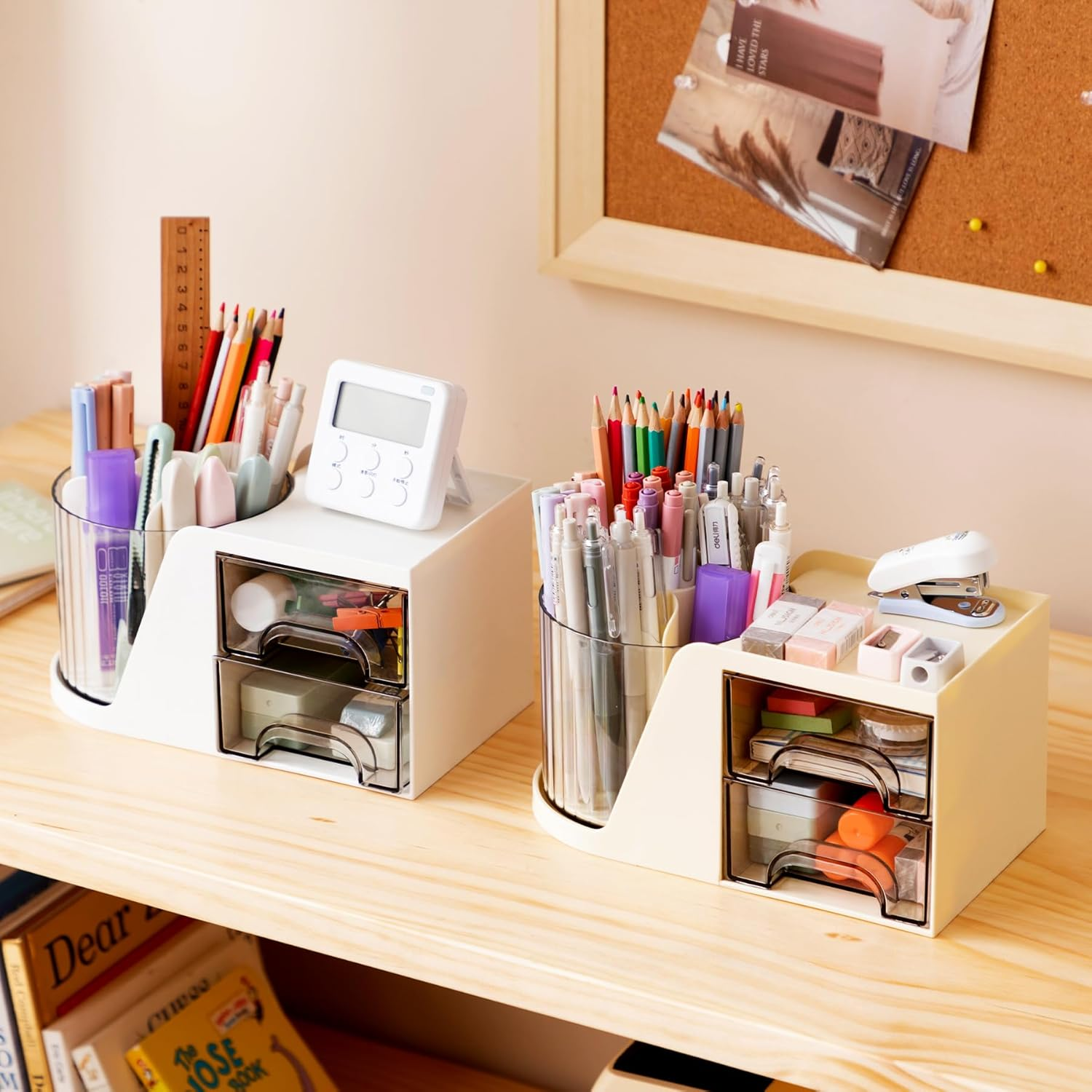 Desk Organizer, 360-Degree Rotating Pen Holder for Desk, Desk Organizers and Accessories with 6 Compartments Pencil Organizer, Art Supply Storage Box Caddy for Office, Home (White) image number 5