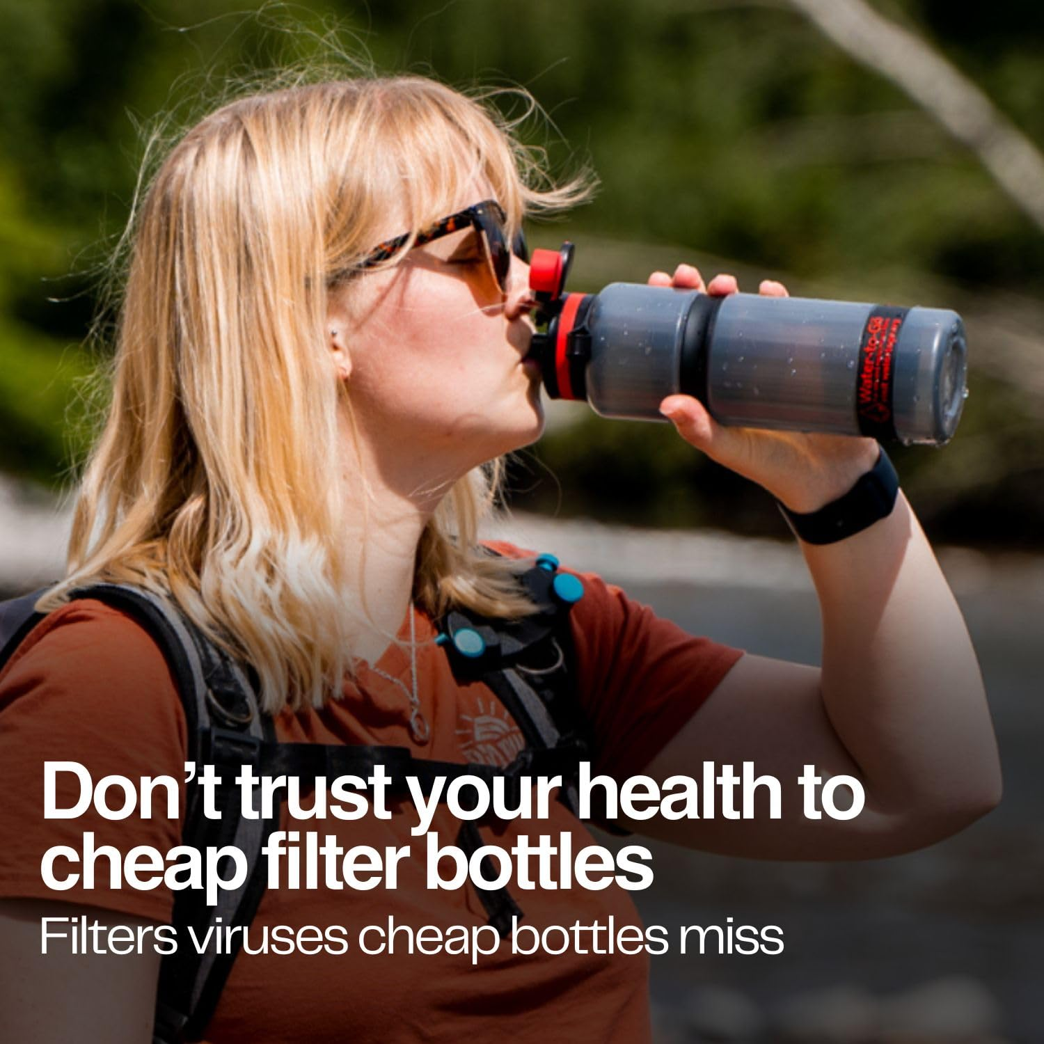Water to Go Water Purifier Filter Bottle (ACTIVE 26Oz/75Cl) - Perfect for Hiking Camping Travel and Survival