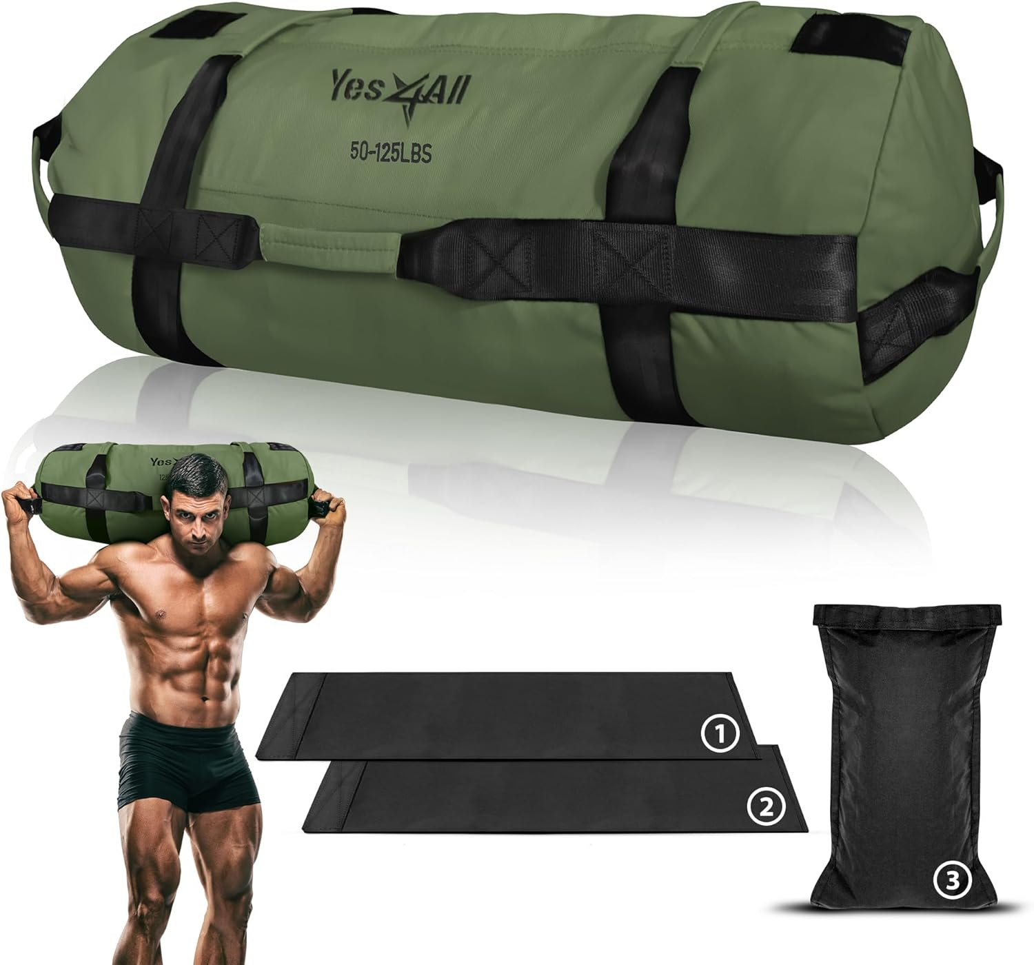 Yes4All Premium Adjustable Weighted Bag for Fitness 10-90 Kg - Power Bag Is Great for Handles Exercise Running Workouts, Heavy Duty Sandbags for Crossfit and Strength Training image number 1