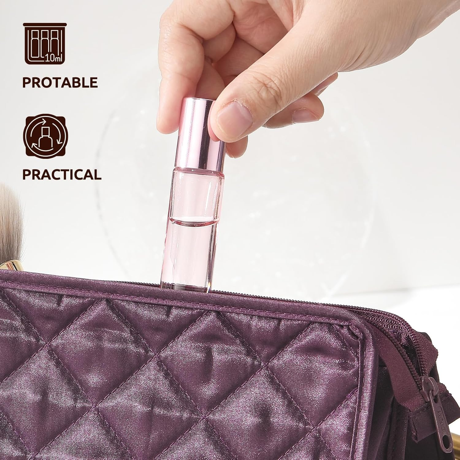 4 Pack Pink Glass Essential Oil Roller Bottles, 10Ml Empty Refillable Rollerballs with Pink Caps - Travel Roll-On Containers for Perfume & Essential Oils image number 5