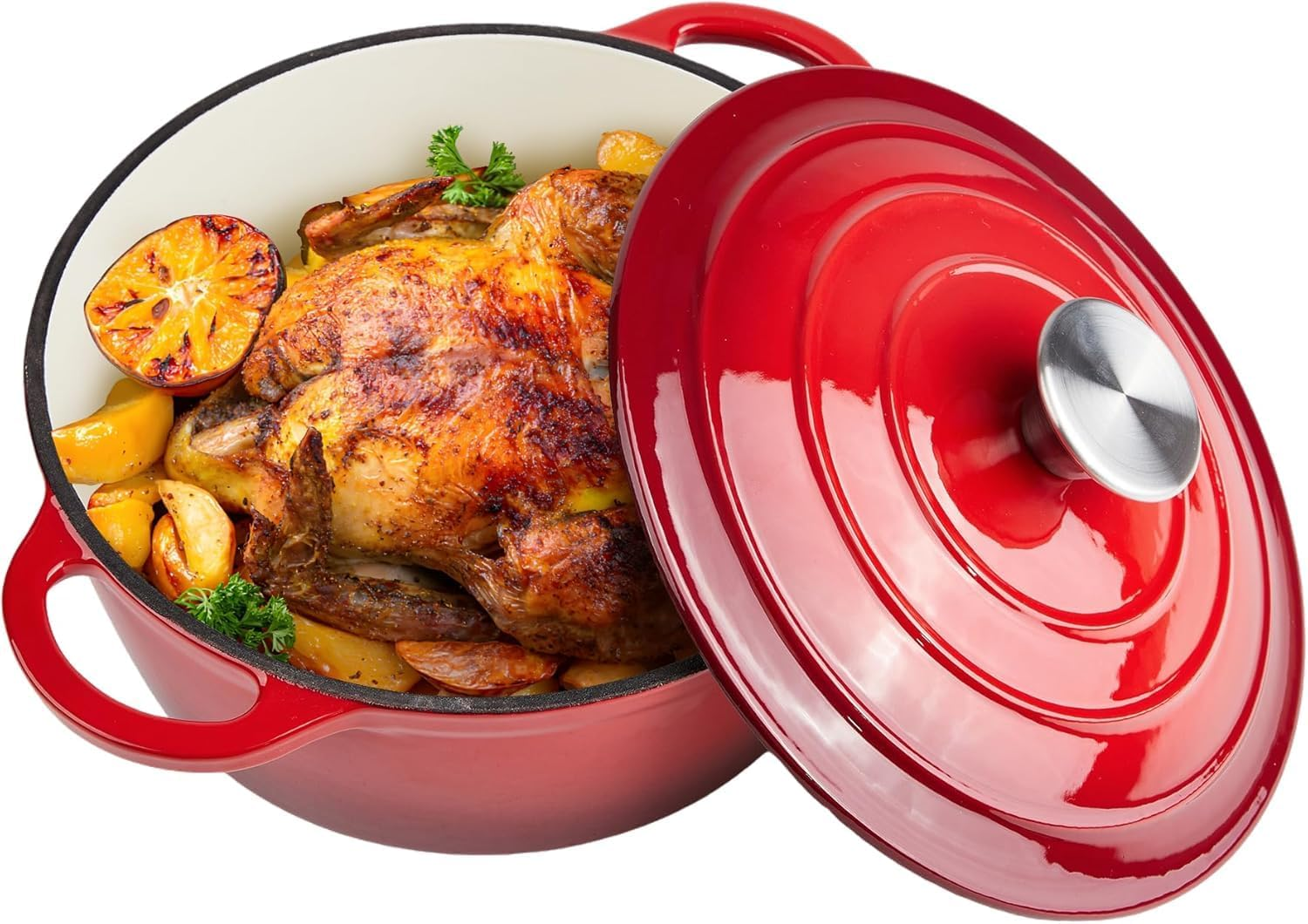 4 Litres/3.6 Quart Enameled Cast Iron Dutch Oven Pot with Lid, Oven Safe up to 550&deg; F & Dishwasher Safe, Sturdy Dutch Oven Cookware