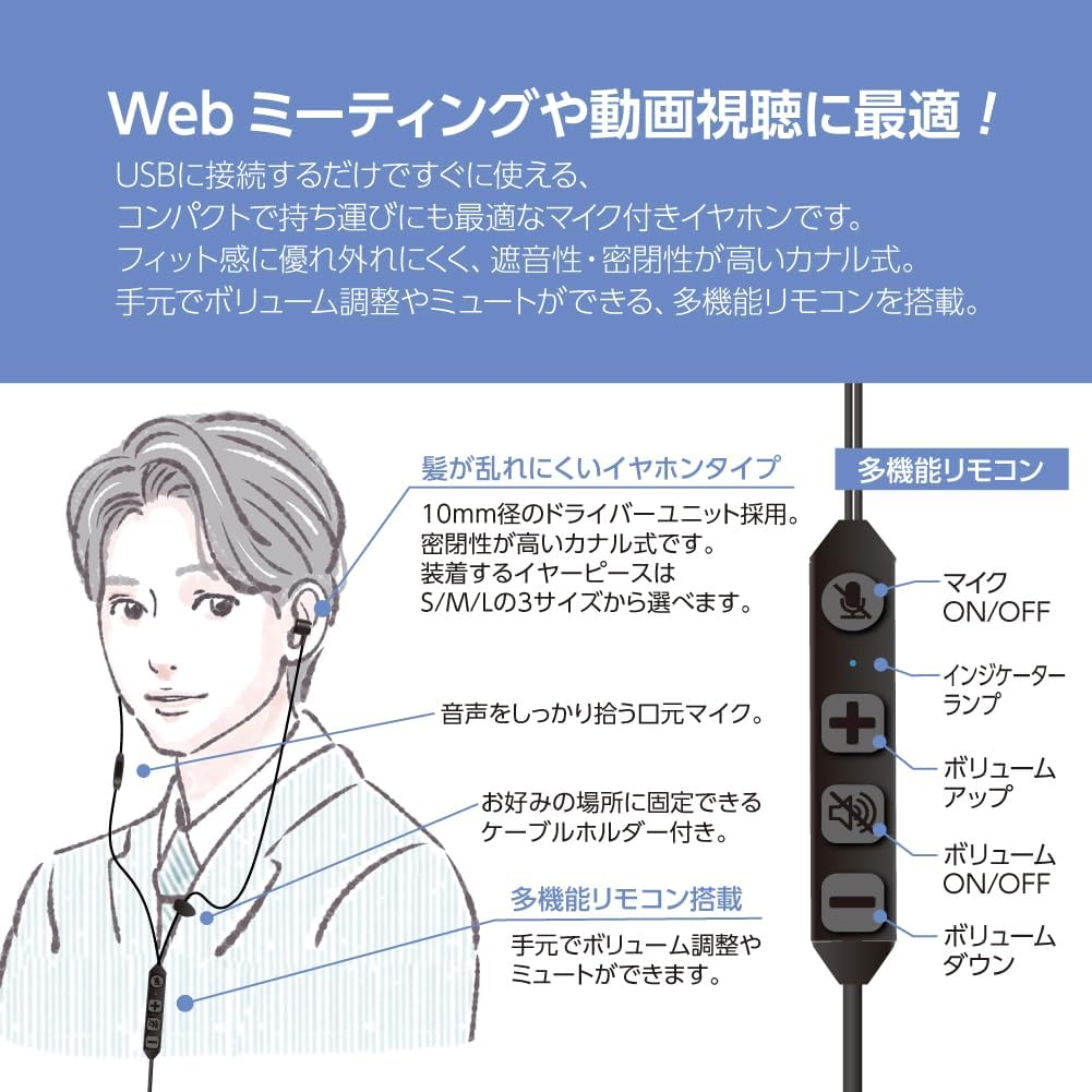 MCO Z0760 USB Earphone Microphone, Volume Adjustment, Mute, Multi-Functional Remote Control, Black