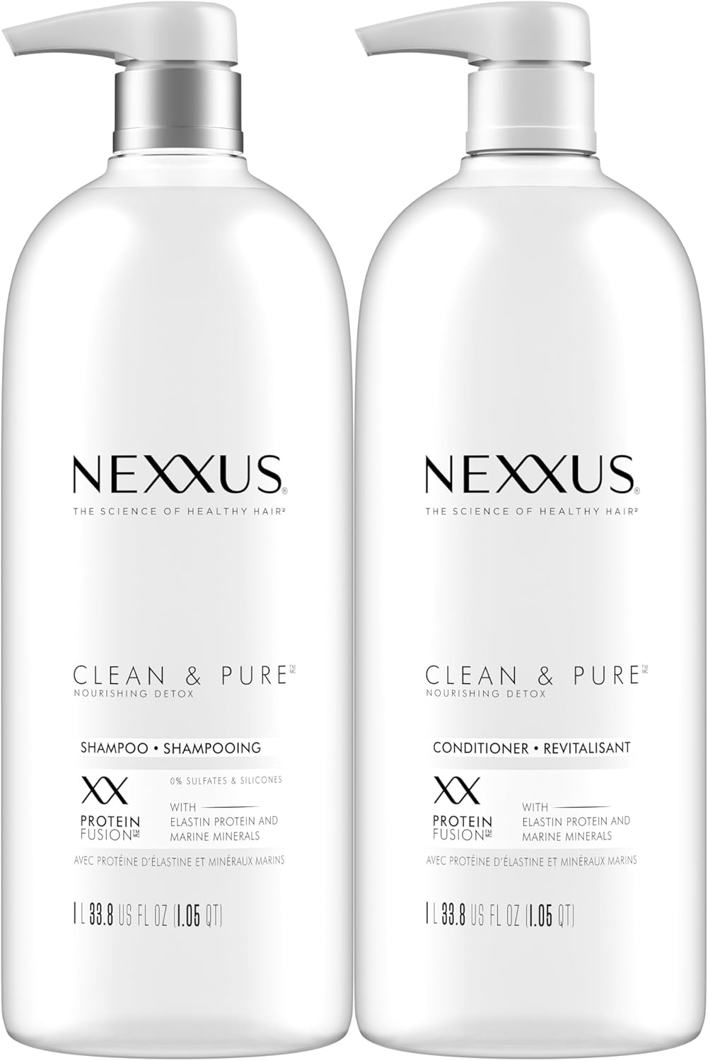 Nexxus Clean and Pure Clarifying Shampoo and Conditioner for Nourished Hair with Proteinfusion, Paraben Free 33.8 Oz, 2 Pack