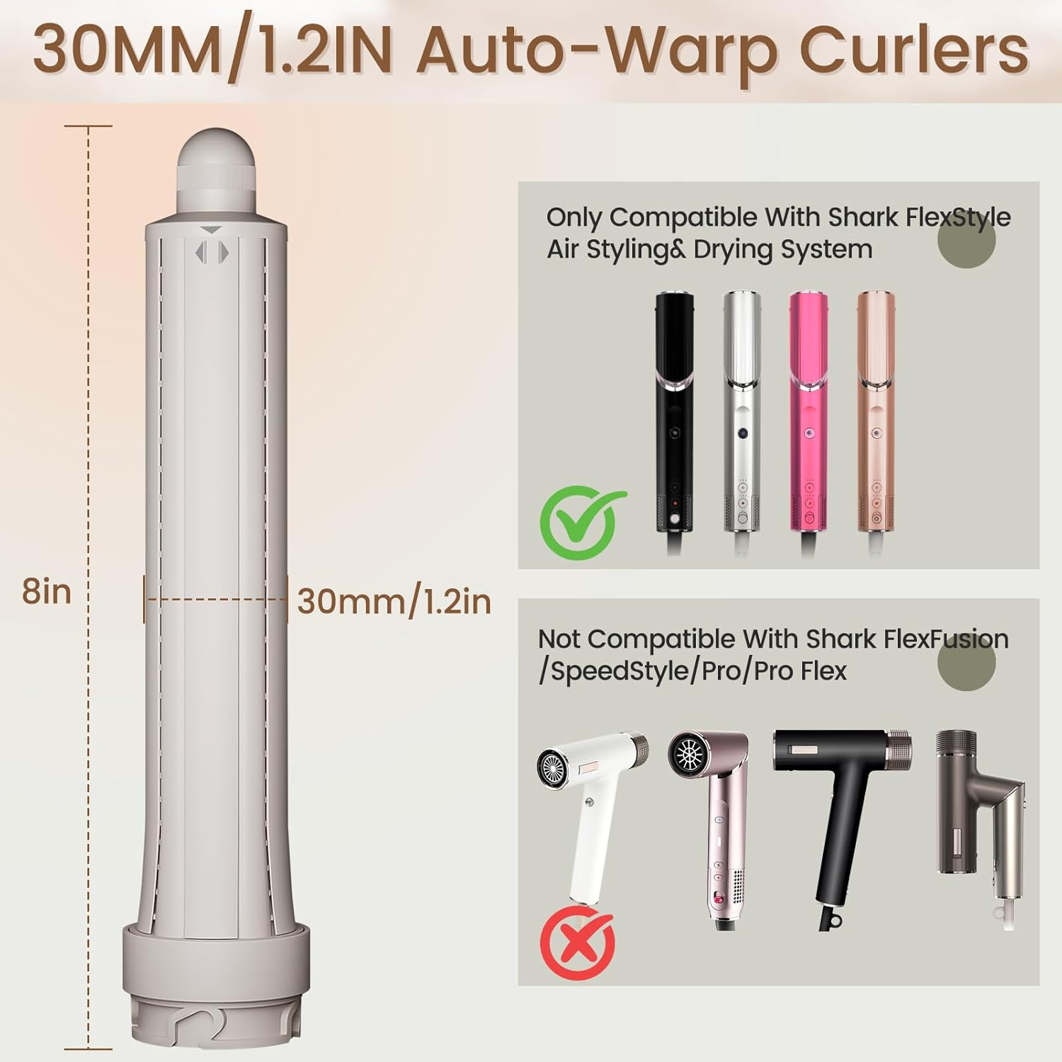 Chivixe 1.2In Long Hair Curling Barrel Attachment for Shark Flexstyle, Auto-Wrap Curling Iron Curlers to Create Natural Classic and Textured Waves Loose Curls Waves image number 2