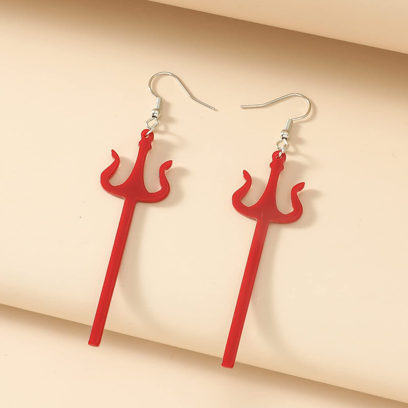 Devil Cosplay Costume Accessories - Red Devil Pitchfork Earrings for Women & Girls - Halloween Party Decorations image number 1