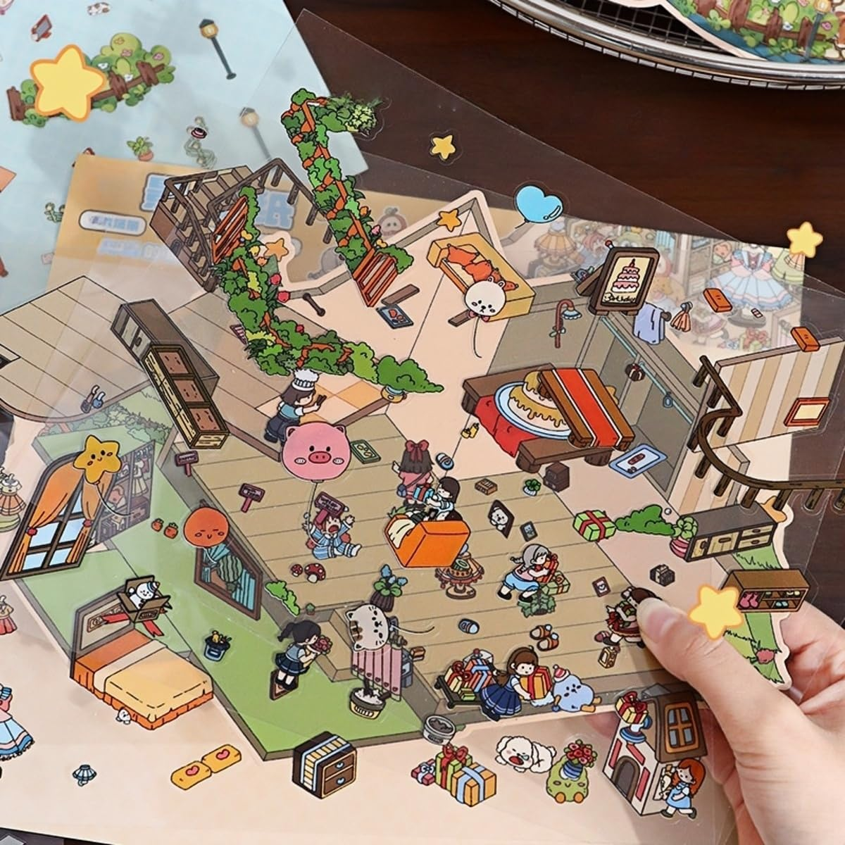 6 Sets Big DIY 3D Stickers Scene,Fun DIY House Stickers for Adults and Kids to Relieve Stress Pass the Time Birthday Party,Panda Villa,Sunshine Ranch,Learning Interest Group image number 1