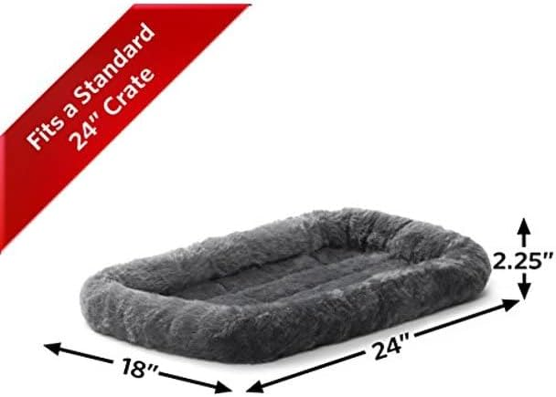 Midwest Homes for Pets Bolster Dog Bed 24L-Inch Gray Dog Bed or Cat Bed W/Comfortable Bolster | Ideal for Small Dog Breeds & Fits a 24-Inch Dog Crate | Easy Maintenance Machine Wash & Dry