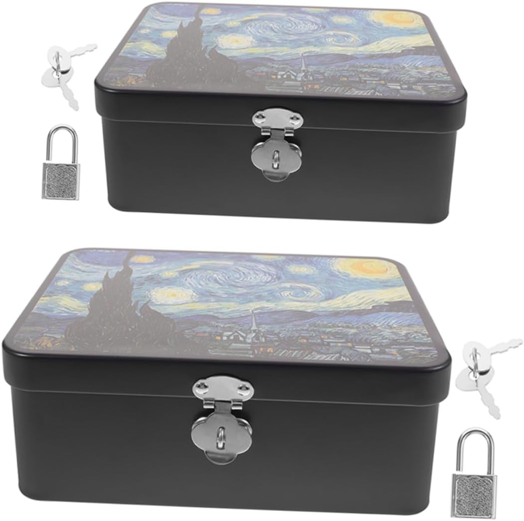 MAGICLULU 2Pcs Retro Tinplate Storage Box Lock for Jewelry and Keepsakes Desk Organizer Box for Photo and Items