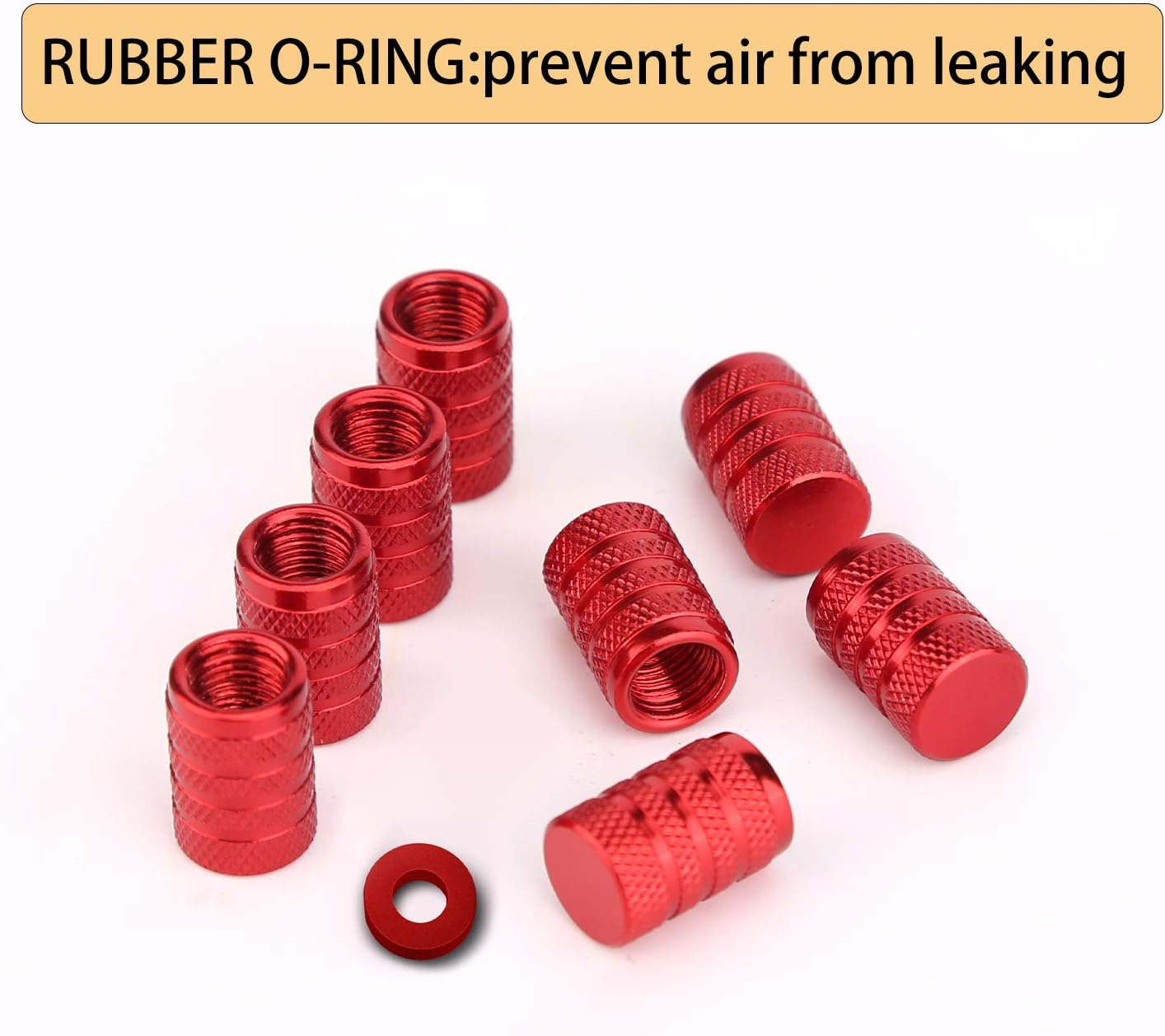 SAVITA 8Pcs Tire Valve Stem Caps, Universal Aluminum Tire Valve Cap with Rubber Ring, Dust Proof Valve Cover for Cars, Suvs, Bike and Bicycle, Trucks, Motorcycles (Red) - Grey image number 7