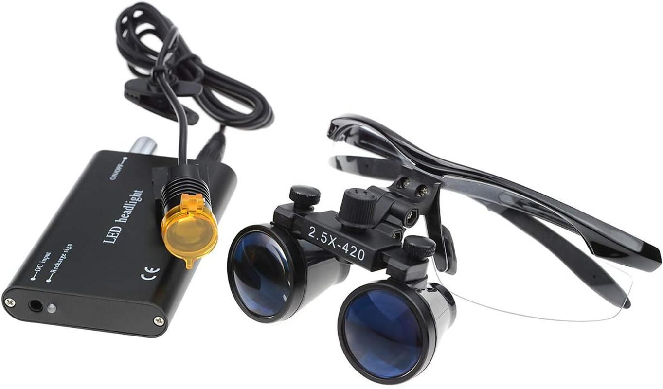 Tankredrug 3W Black LED Headlight Lamp Yellow Filter Clip on 2.5X Binocular Loupes 420Mm Optical Glasses with Cloth Bag image number 1