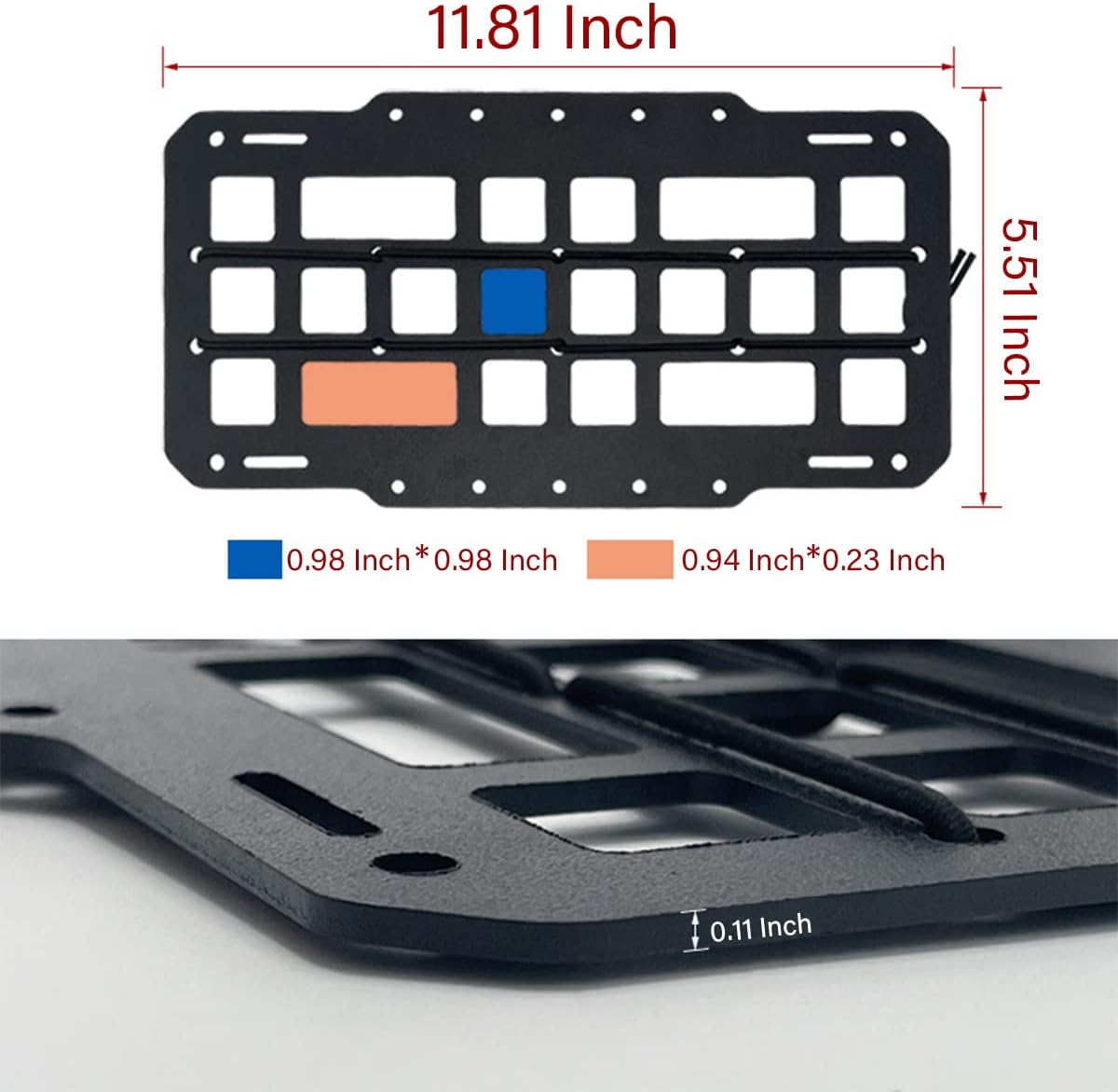 AICEL Rigid MOLLE Panel for Car Sun Visor, Auto Headrest and Seat Back Organizer, Tactical Gear Holder for EDC Pouch Rack Tool Holster, Backpack Insert Storage Rack for Small Items, Cards, Pens image number 4
