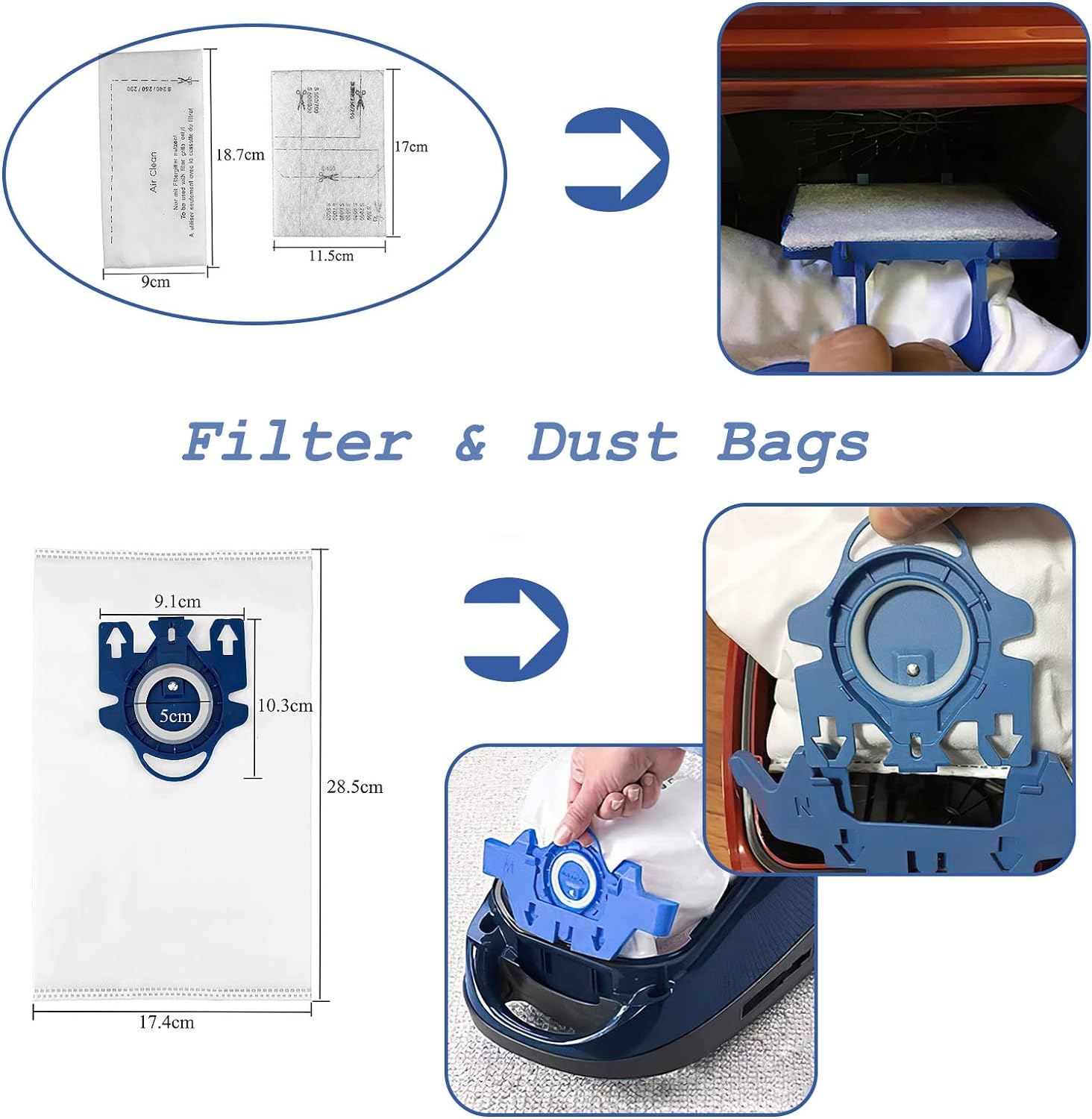 3D Airclean Bags Replacement for Miele GN Vacuum Cleaner Bags Compatible with Miele Classic C1 Complete C1 Complete C2 Complete C3 S227 S240 S270 S400 S2 S5 S8 Series with Motor Protection Filters, Airclean Filters image number 2