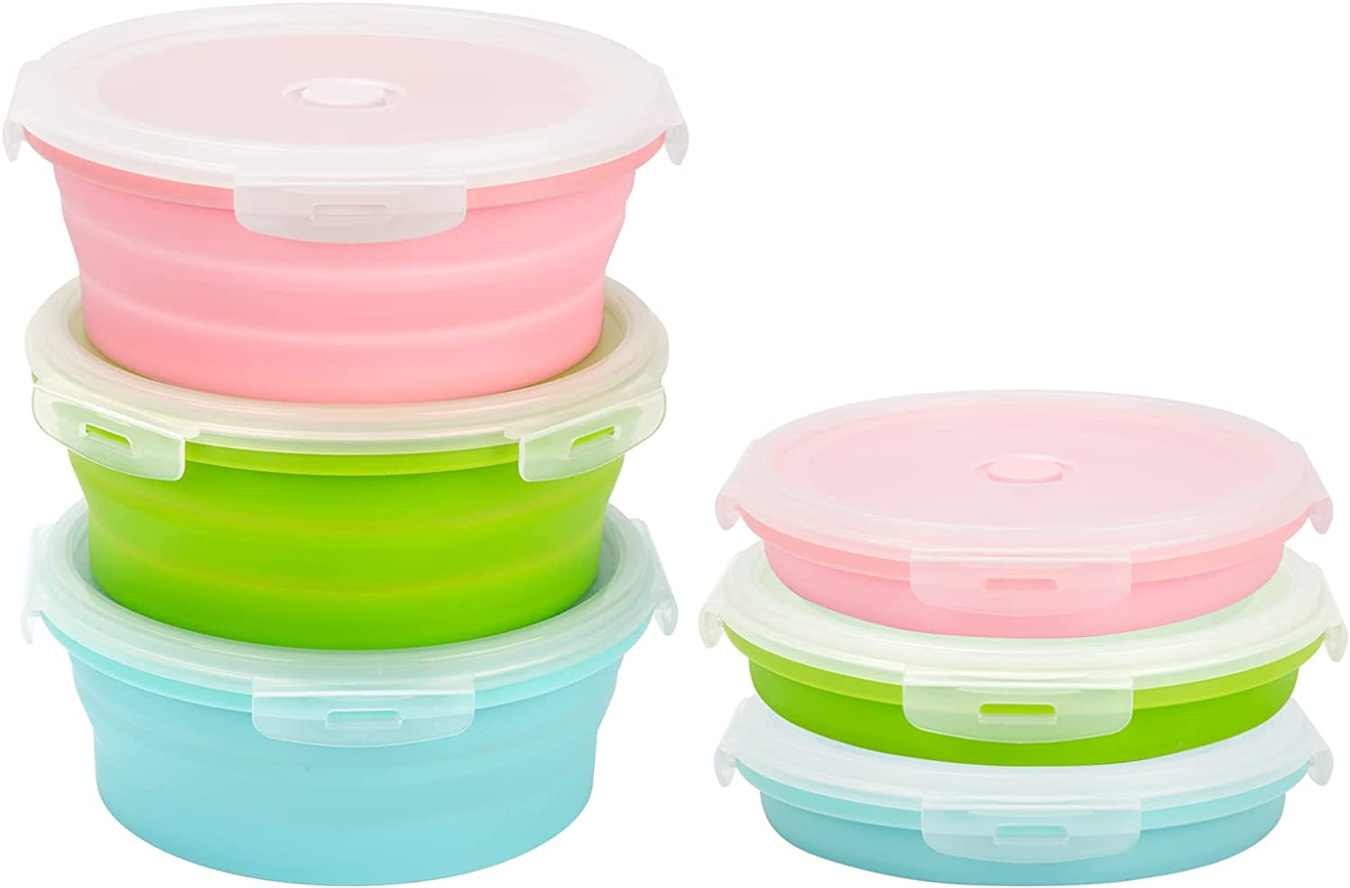 3Pack Collapsible Silicone Food Storage Containers with Lid 17OZ Foldable Lunch Bowls for Microwave Freezer Dishwasher Safe (500Ml Round) image number 6