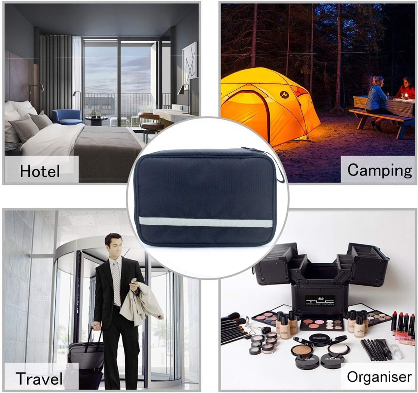 Samtour Travel Toiletry Bag Business Toiletries Bag for Men Shaving Kit Waterproof Hanging Travel Cosmetic Pouch Case for Women (Black) image number 6