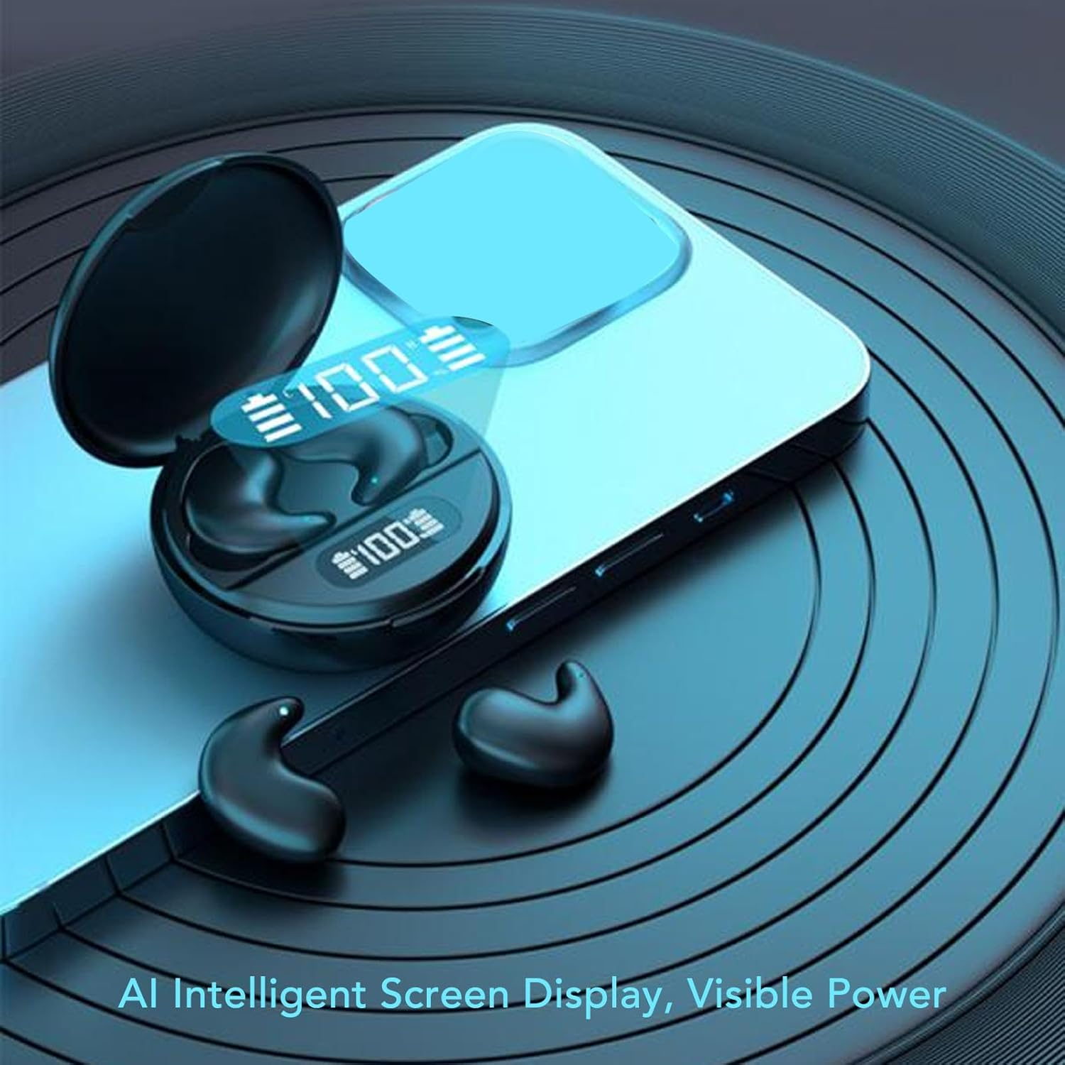 Jectse Wireless Earbuds, 5.3 Headphones, In-Ear Earphones with Noise Cancellation, Lightweight Sleep Earphones with Charging Case, for Side Sleepers with Small Ear Canal (Black) image number 2