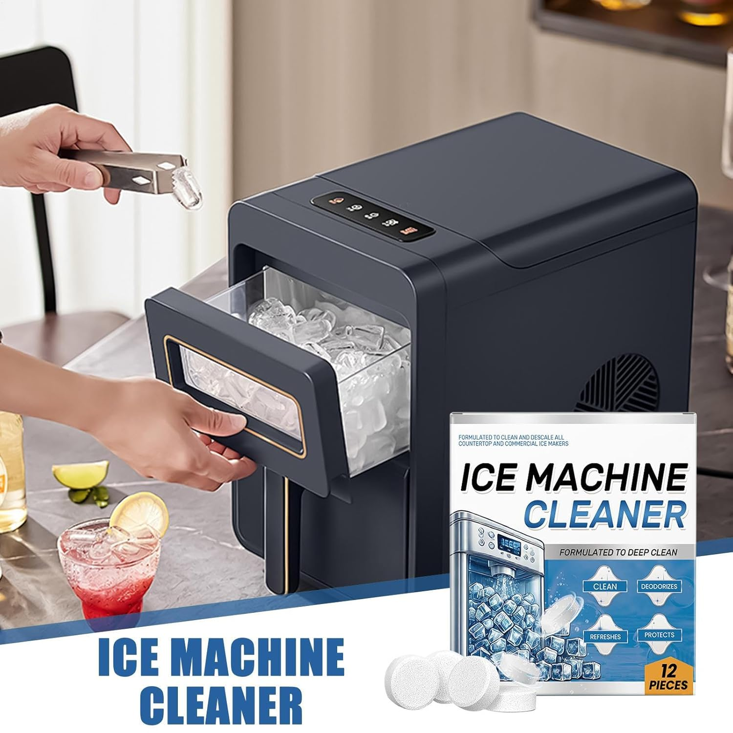 Ice Machine Cleaner | Water Bottle Cleaning Tablets | Powerful Cleaning Tool Multifunctional Kitchen Gadgets for Freezer Refrigerator Restaurants Daily Maintenance Countertops image number 1