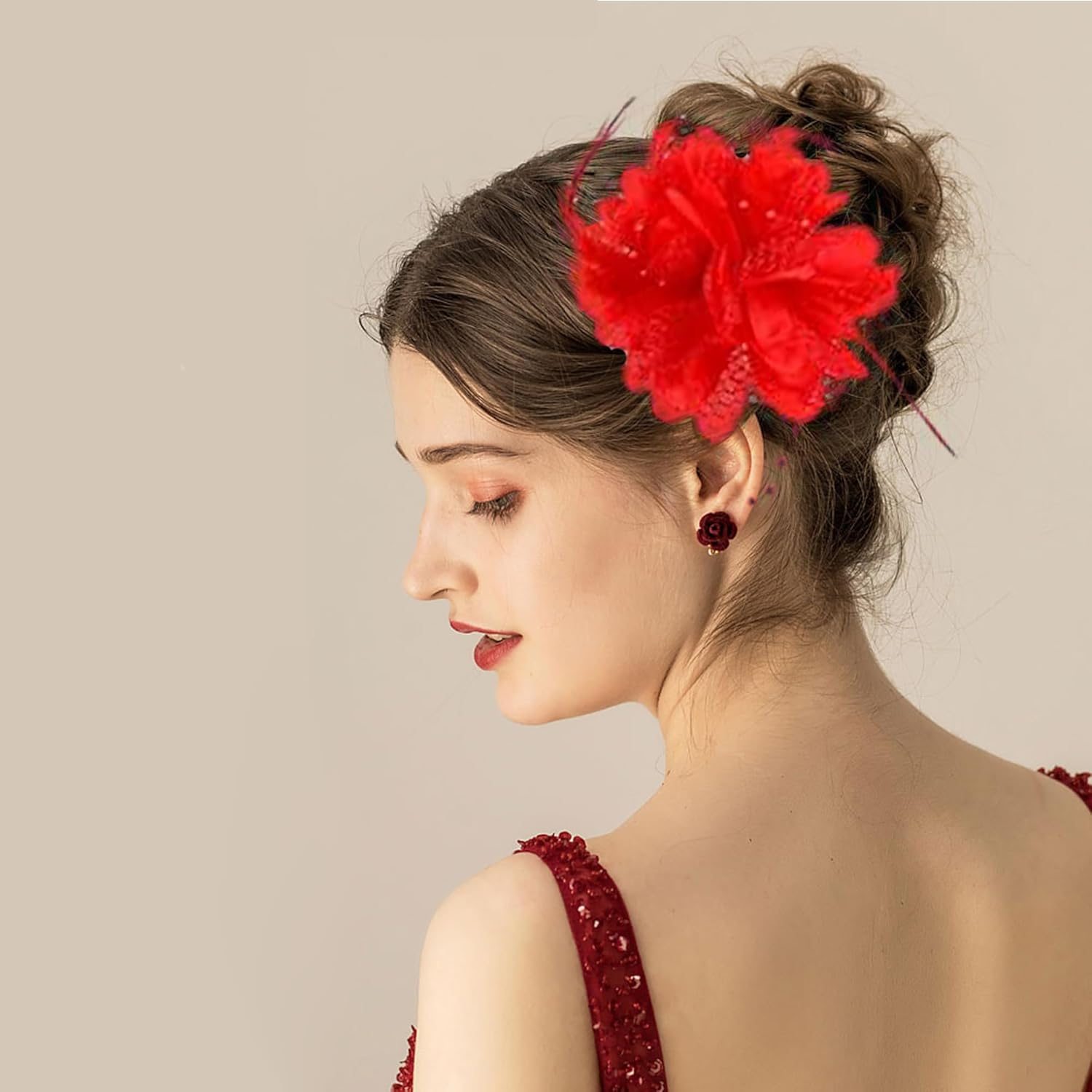 Pack of 2, Feather Flower Hair Clips, Orange Flowers 20S Hair Accessories, Women'S Feather Hair Clips, Cocktail Headwear, Women, for Carnival, Halloween, Cocktail, Wedding, Tea Party Accessories image number 5