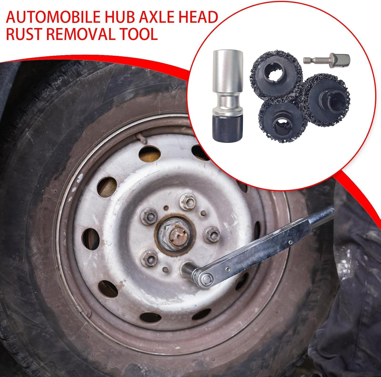 Jvjggag Hub Cleaner, Hub Rust Care Removal, Rotary Wheel Axle Head Rust Removal Tool for Vehicle, Outdoors, Garage, Motorcycle, Truck, Automotive image number 2