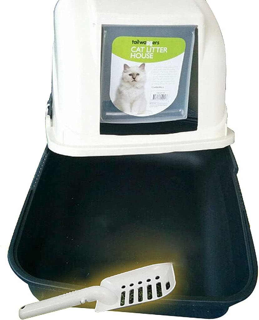 Salesbay Portable Hooded Cat Toilet Litter Box Tray House with Handle and Scoop image number 1