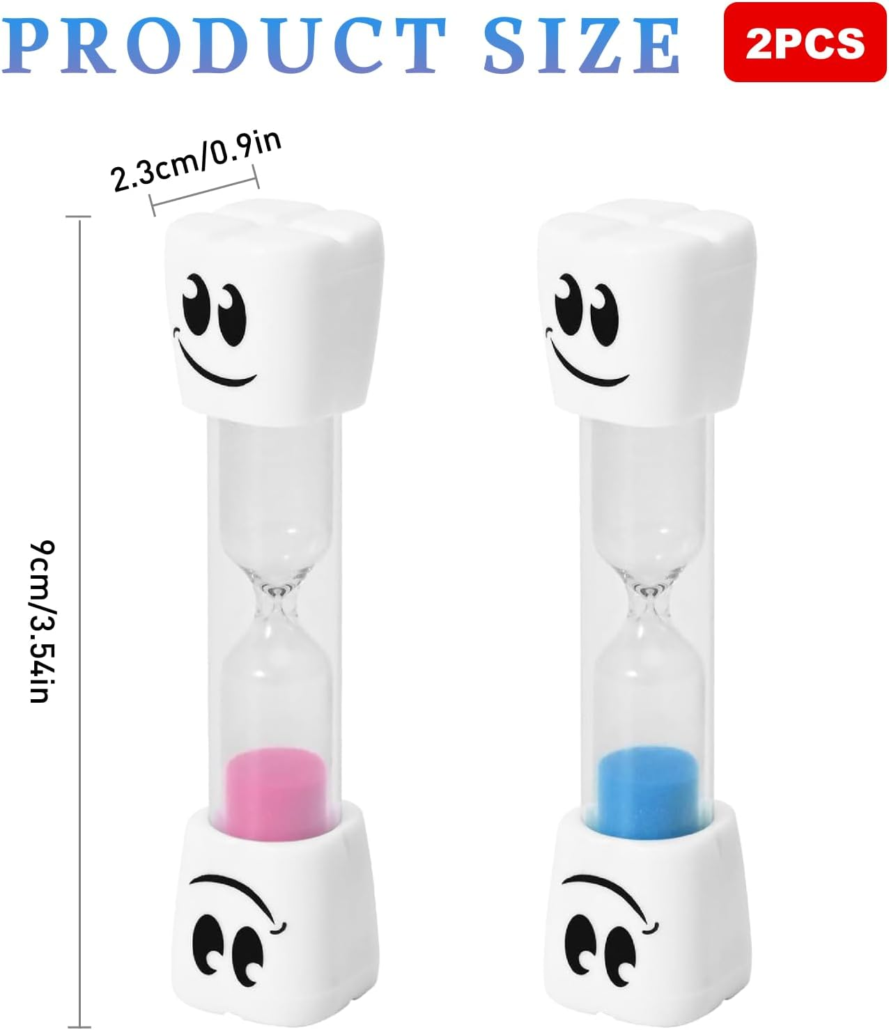 2 Minute Toothbrush Sand Timer for Kids Set of 2 Durable Hourglasses in Pink and Blue, Fun Smiley Design Perfect for Teeth Brushing, Turn-Taking, and Classroom Activities