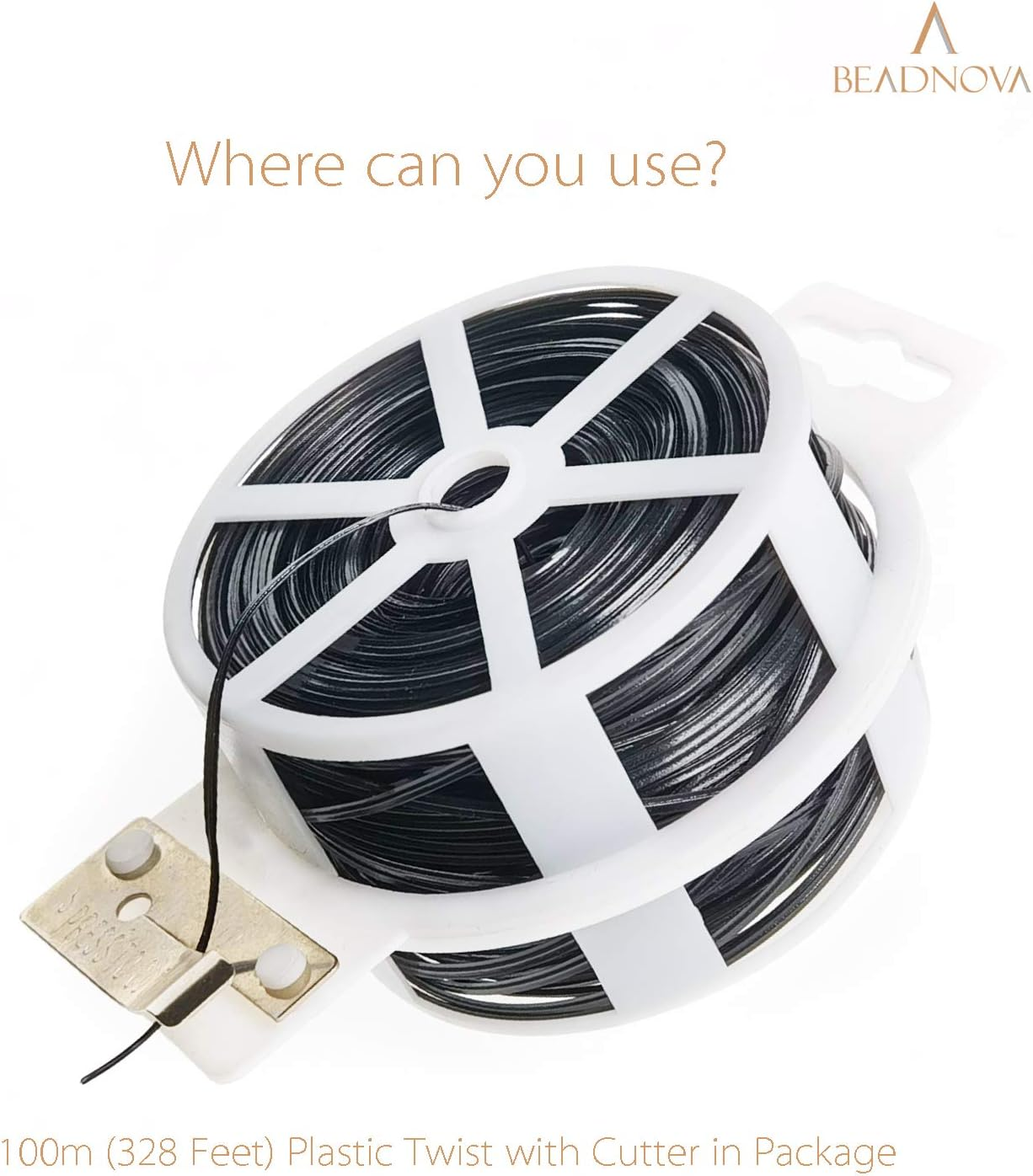 BEADNOVA Twist Tie 328 Feet (100M) Bread Ties Gardening Ties Black Plant Ties Multipurpose Plastic Coated Plant Twist Tie with Cutter for Potted Plants Garden Office and Home image number 1