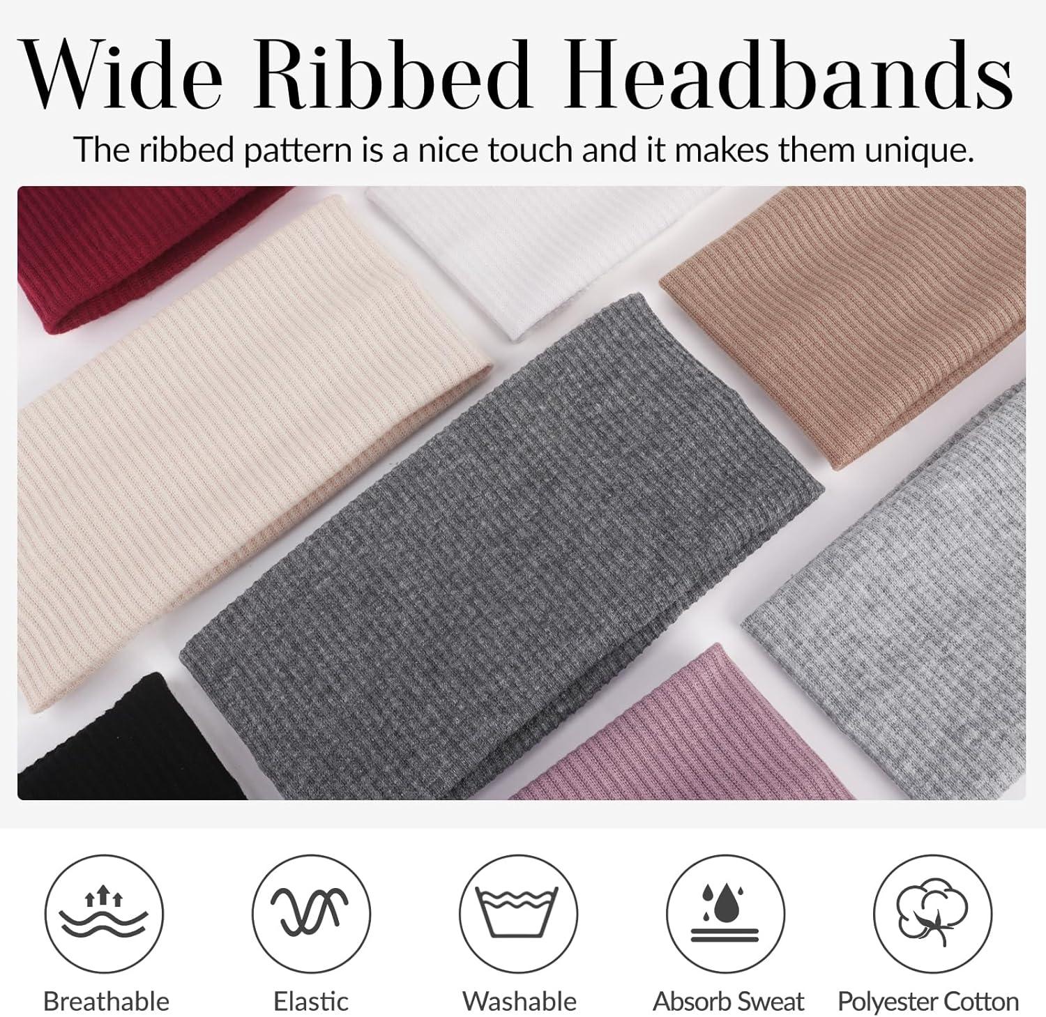 Miucat 8Pack Wide Headbands for Women, Non Slip Thick Headbands Soft Cotton Boho Head Bands for Yoga Workout Fashion Hair Accessories image number 5