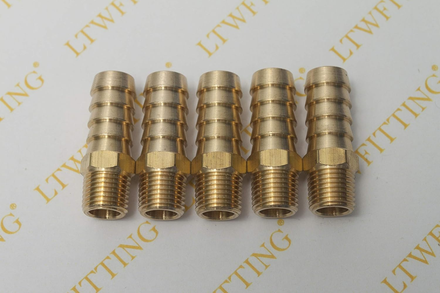 LTWFITTING Brass 1/4-Inch Male BSPT X 12Mm Hose Barb Coupler Adapter Fitting for Vehicle Fuel System, HVAC System (Pack of 5) image number 1
