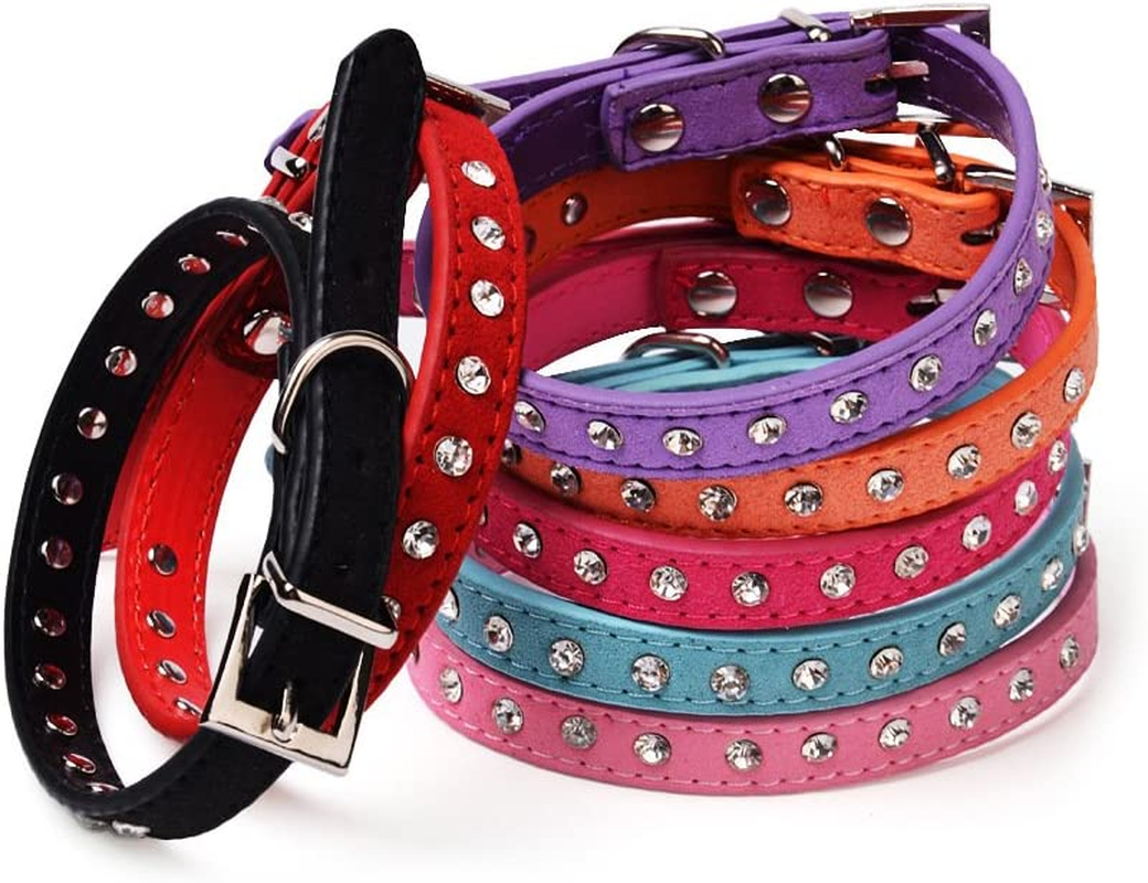 Dogs Kingdom 10 "-16.5" Total Length Suede Skin Jeweled Rhinestones Pet Dog Collar Sparkly Crystal Diamonds Studded Leather Puppy Dog Cat Collar Pink S
