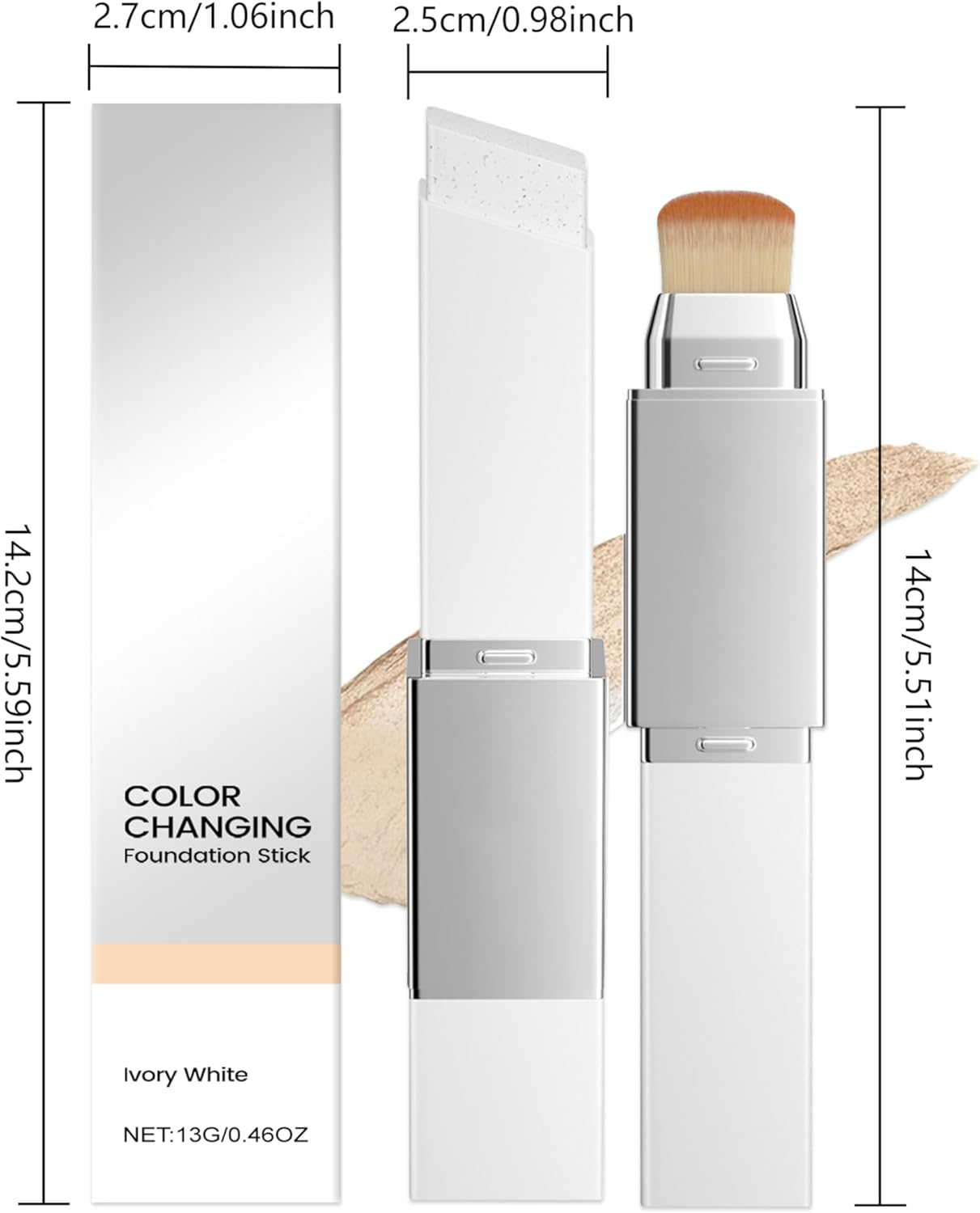 Cover Cream Stick V, Detachable Brush,Korean Color Changing Foundation With,Full to Medium Coverage Base Makeup (Ivory White) image number 1