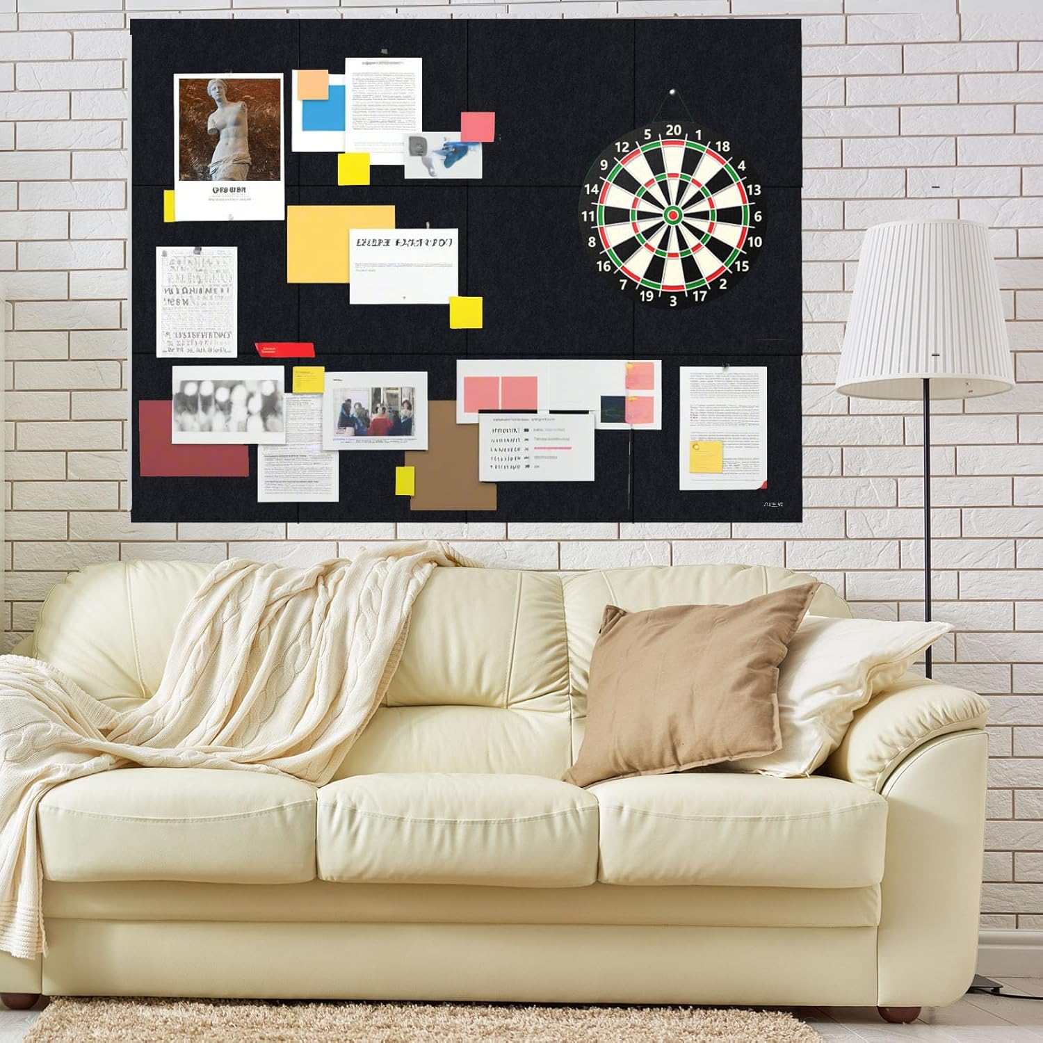 Large Bulletin Board Black Cork Board Alternative 12 Pack Felt Wall Tiles with Safe Removable Adhesive Tabs 47"X35" Wall Cork Board Felt Board Poster Board Soundproof Panel for Office Family Classroom image number 6