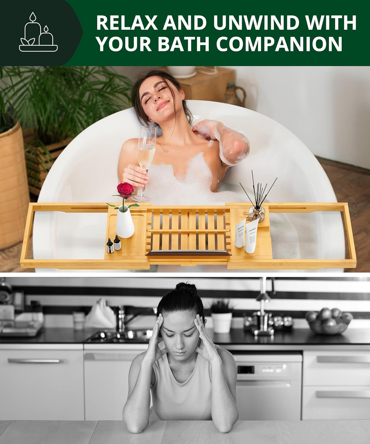 Royal Craft Wood Premium Foldable Bathtub Tray - Wood Bath Tray for Tub, Bamboo Shelf, Expandable Bath Table Trays, Bathtub & Bathroom Accessories for New Home & Mothers Day & Birthday Gifts for Mom - Gray (Classic) image number 4