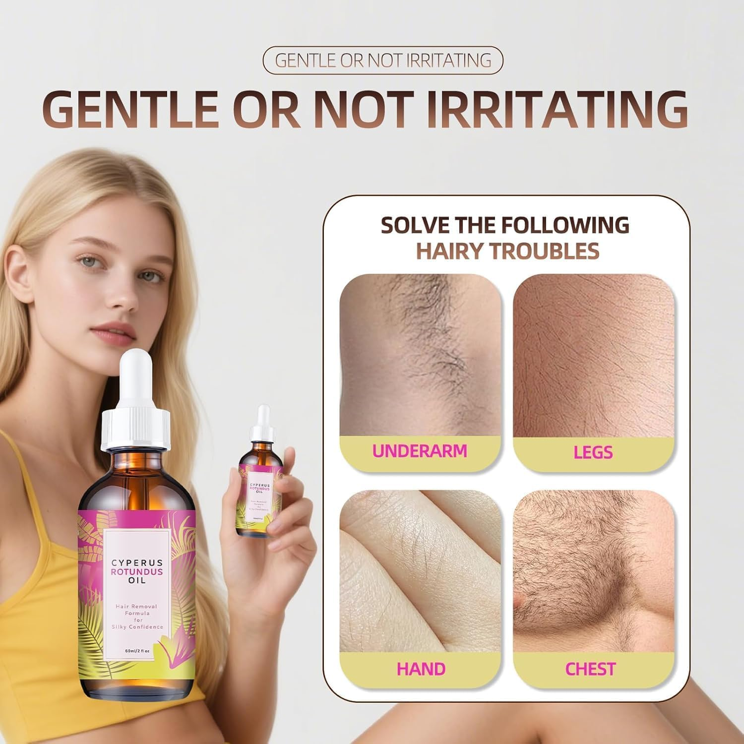 Cyperus Rotundus Oil - 60Ml Natural Cattail Oil, Moisturizing and Soothing, Convenient for Hair Removal and Reducing Body Hair Growth, Suitable for All Skin Types image number 5