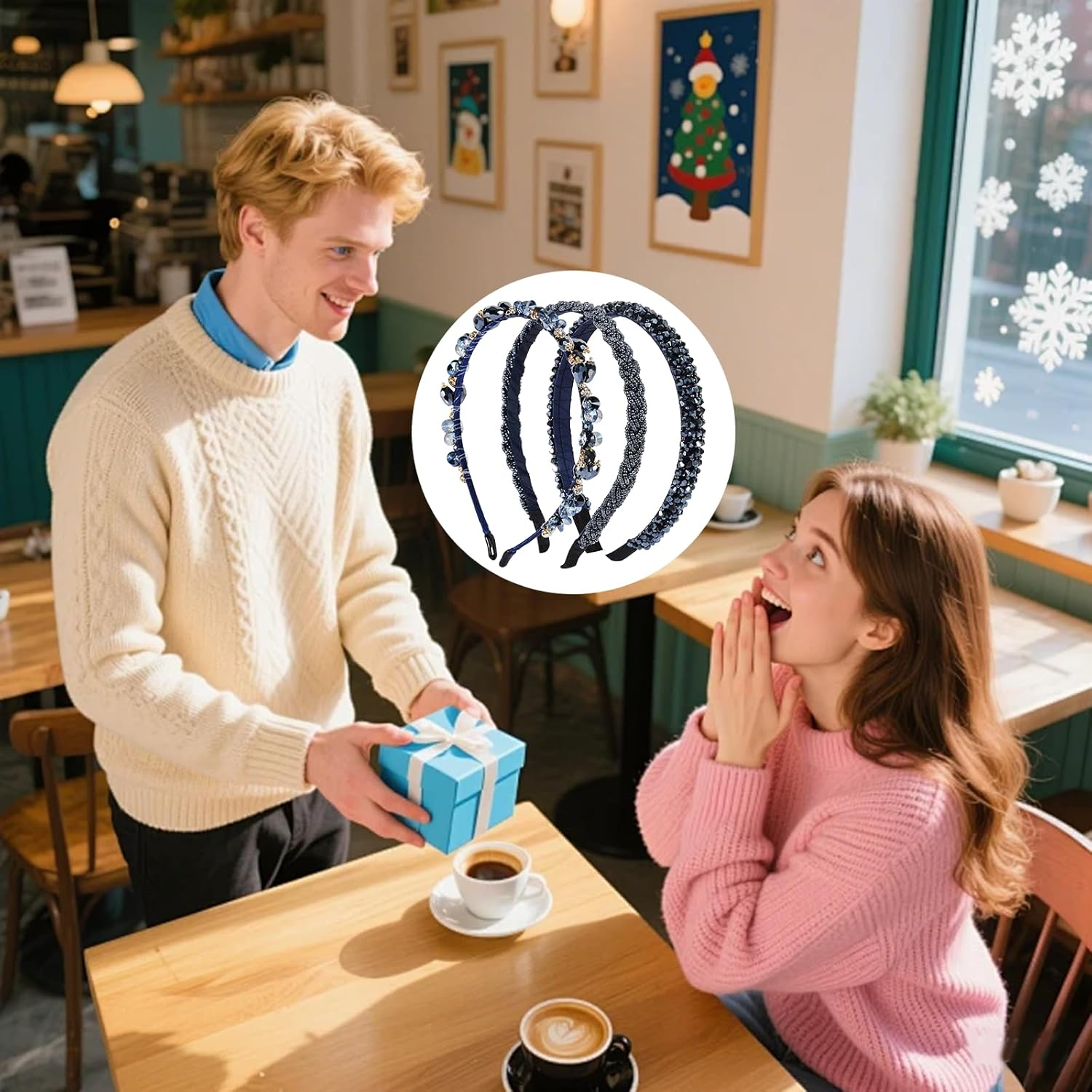 SSKHE Rhinestone Headbands, Dark Blue Glitter Dirndl Costume, Hair Accessories, Blue Metal Hair Band, Crystal Headbands, Princess Headband for Wedding, Communion, Carnival, Pack of 3 image number 6