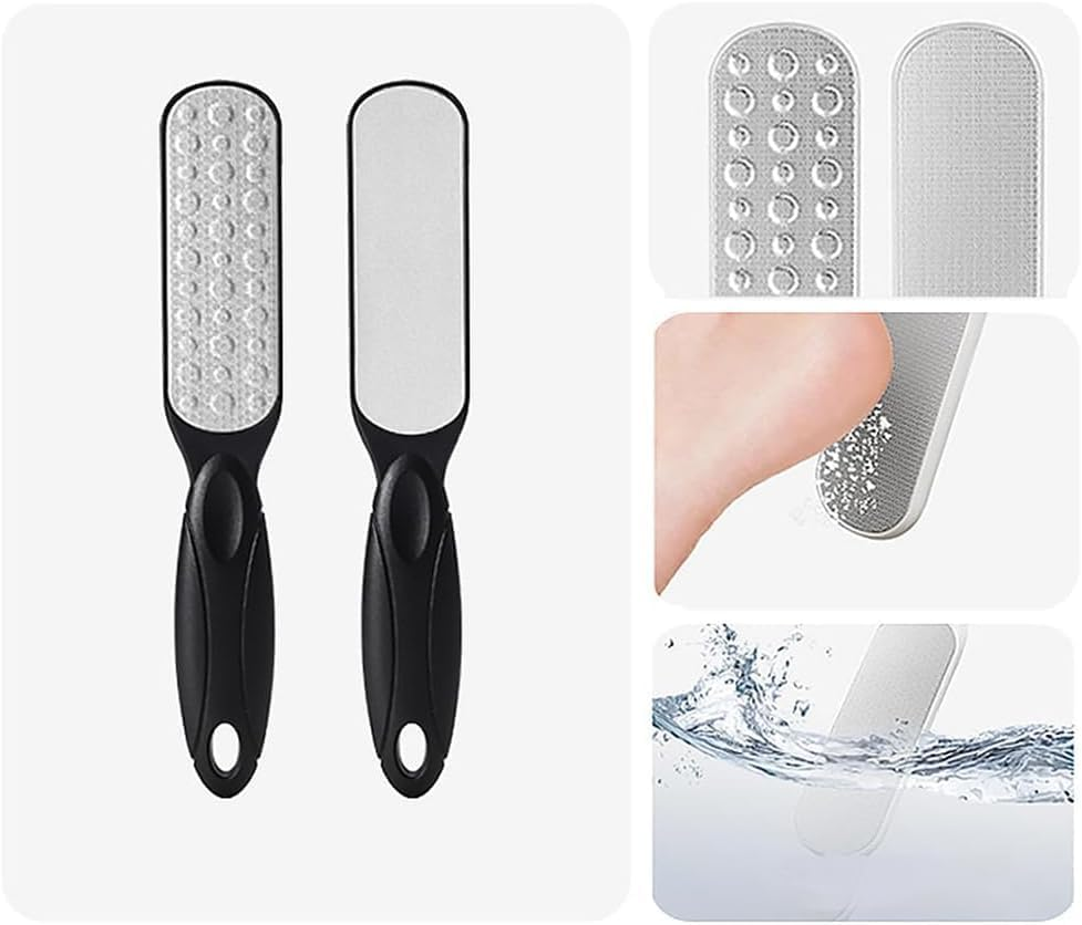 Two-Sided File - Pedicure Feet Scrubber with Handle for Callus, Dry, and Dead Skin Removal - Heel Scraper for Feet, Hands, and Body - Foot Filer for Use in Shower (Black, One Size) image number 3