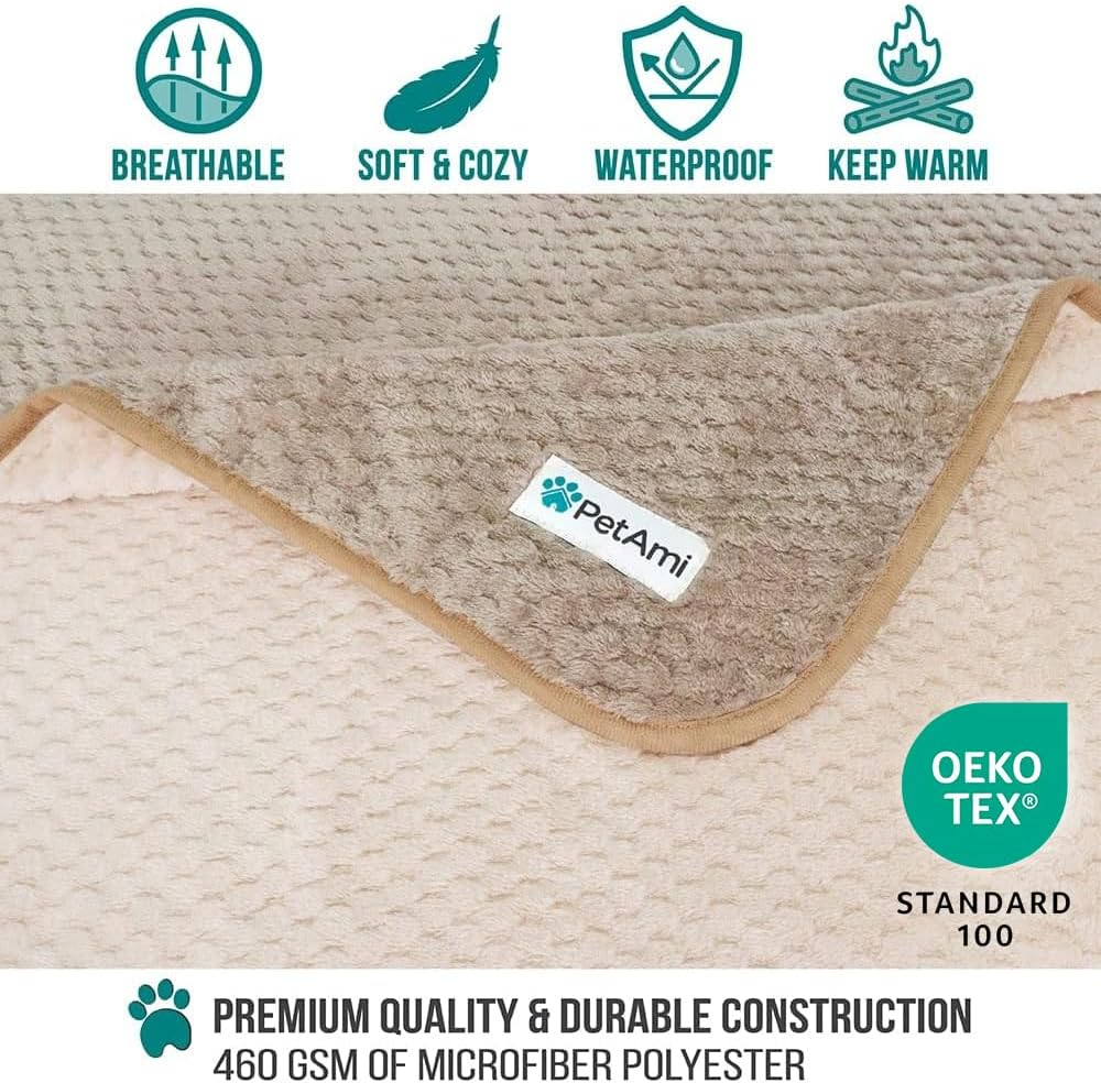 Petami Waterproof Dog Blanket, Leakproof Puppy Blanket for Medium Large Dog, Furniture Sofa Couch Cover Protector, Fleece Pet Throw Indoor Cat Kitten, Reversible Washable Soft Plush, 40X60 Taupe Beige image number 2