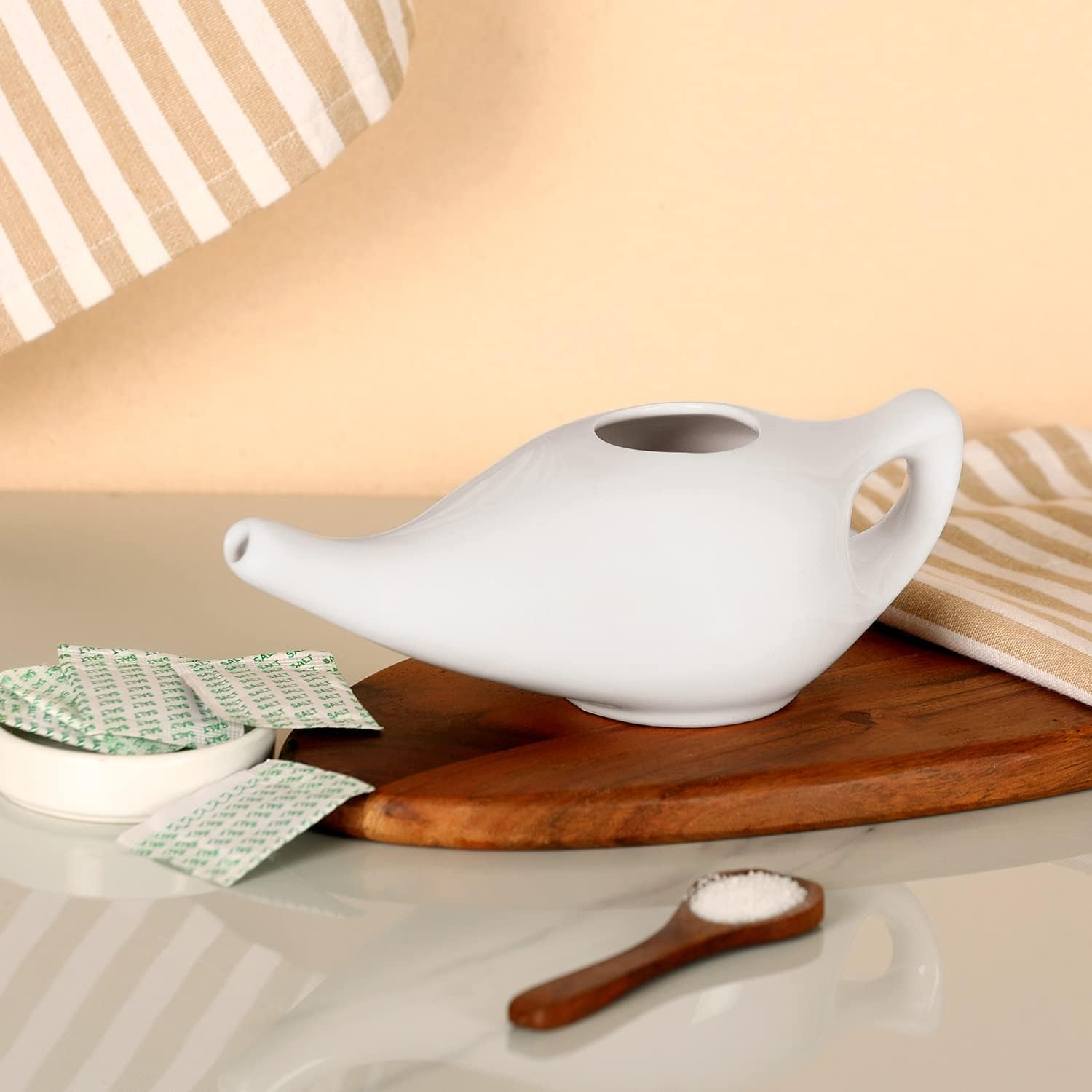 Healthgoosaau - Durable Ceramic Neti Pot for Nasal Cleansing with 5 Sachets Neti Salt - 225 Ml Capacity image number 6