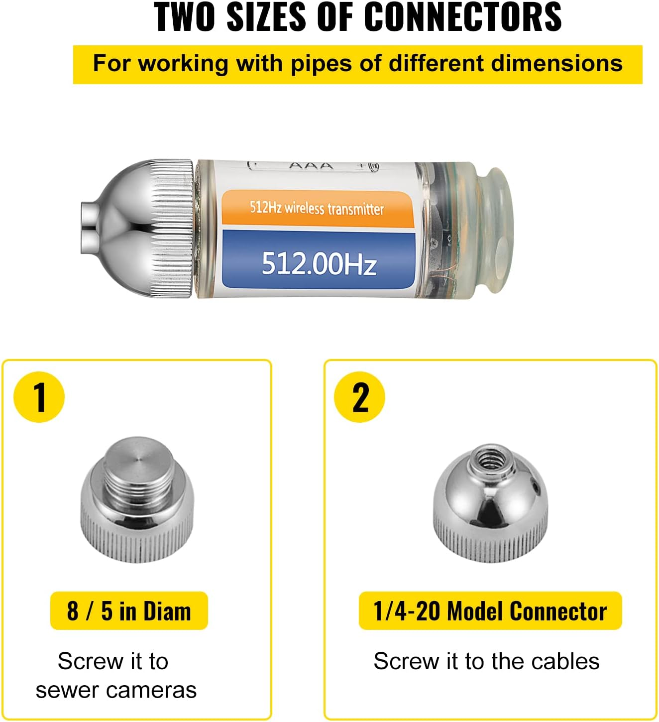 VEVOR Sonde Locator, 512 Hertz Frequency, Rigid Drain Locator with 8/5" and 1/4-20" Connectors for Locating & Detecting Small Sewer & Pipelines, up to 25' Depth Water Line, Flashing for Transmitting image number 3