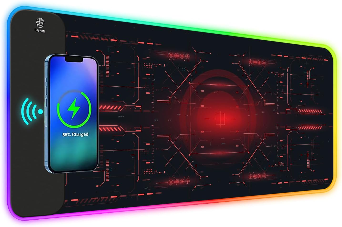 Tolulu RGB Gaming Wireless Charging Mouse Pad, 7.5/10/15W 10 Light Modes LED Mouse Pad Computer Keyboard Mat Mousepad, 800X300X4Mm Extended Large Desk Mat for Gaming, Macbook, Laptop, PC, Human Brain