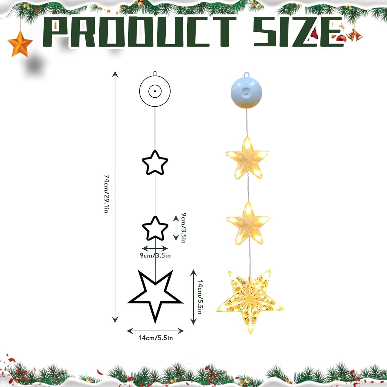 LED Star Christmas Lights, Pack of 3 LED Christmas Decoration Indoor with Timer, 4 Modes, Christmas Decoration Window Illuminated with Suction Cups, Christmas Star Window Fairy Lights for Christmas