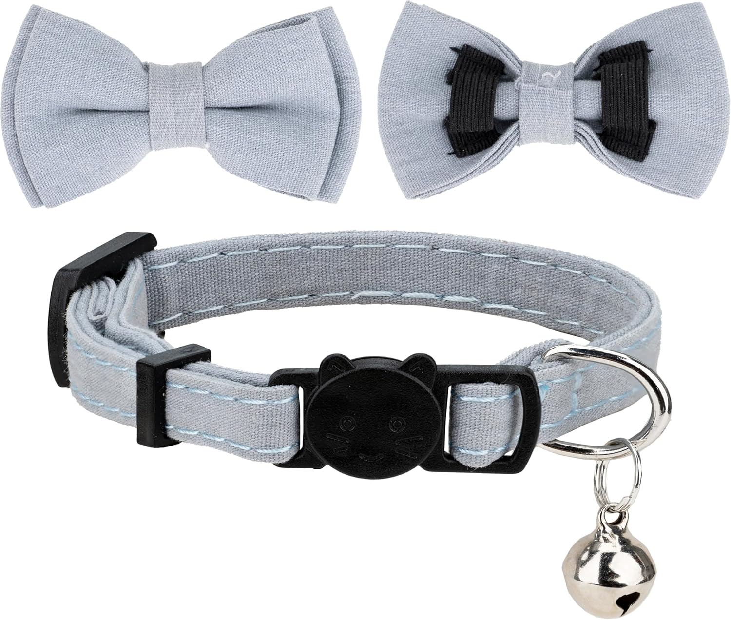 Gyapet Cat Collar Breakaway Bowtie Safety with Bell Adjustbale Kitten Puppy Solid Plaid Color Set D-[2Pcs] Blue - Beige image number 5