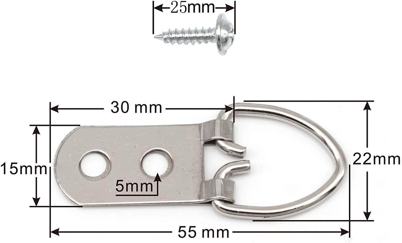 50 Pack Heavy Duty Steel D-Ring Picture Hangers with Screws for Hanging Clock Paintings Artwork Picture Frame Hook Photo Mirrors - Pro Quality Double Hole D-Rings image number 4
